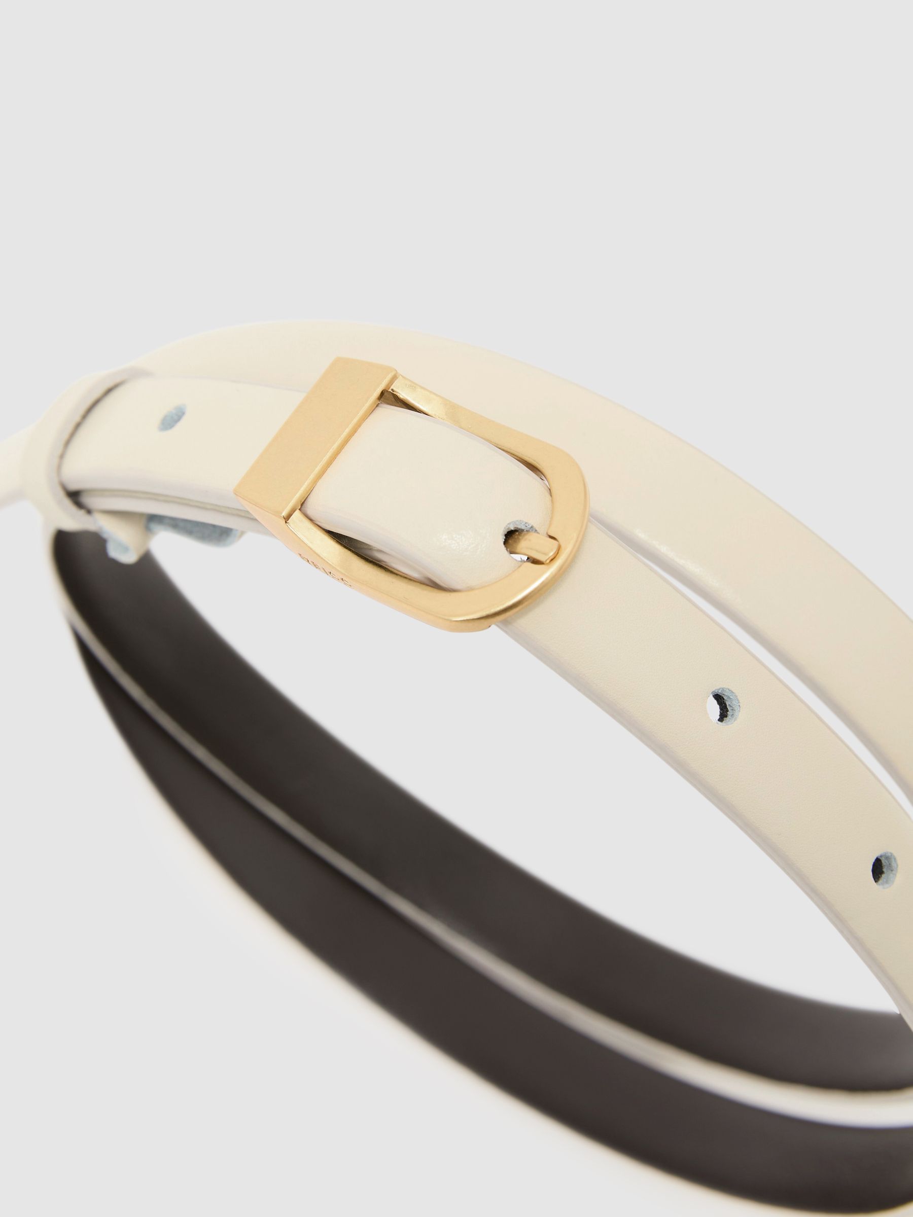 Leather Mini-Buckle Belt in Off White - image 2