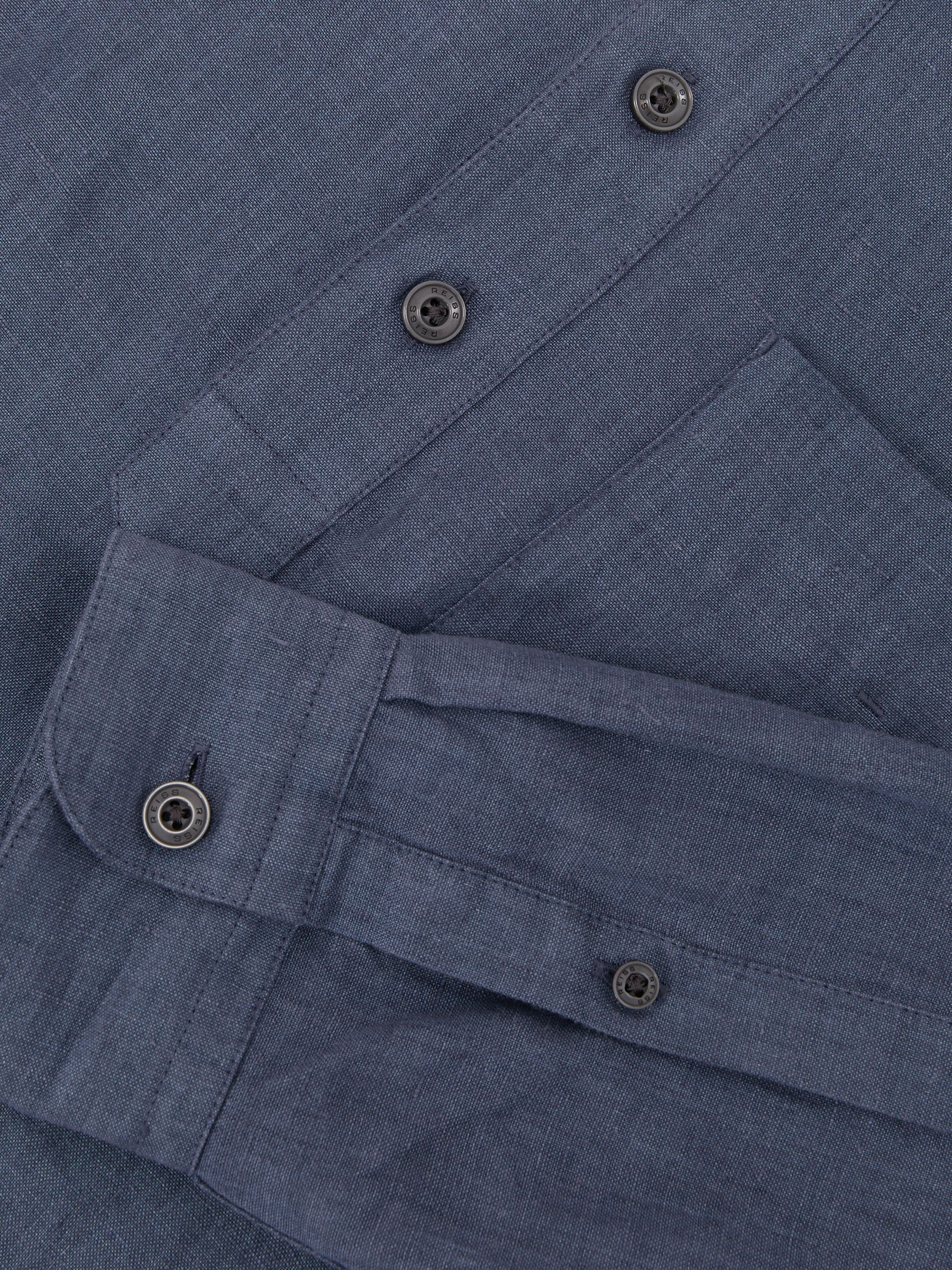 Linen Grandad-Collar Half-Button Shirt Regular-Fit in Denim Blue - Image 6 of 6