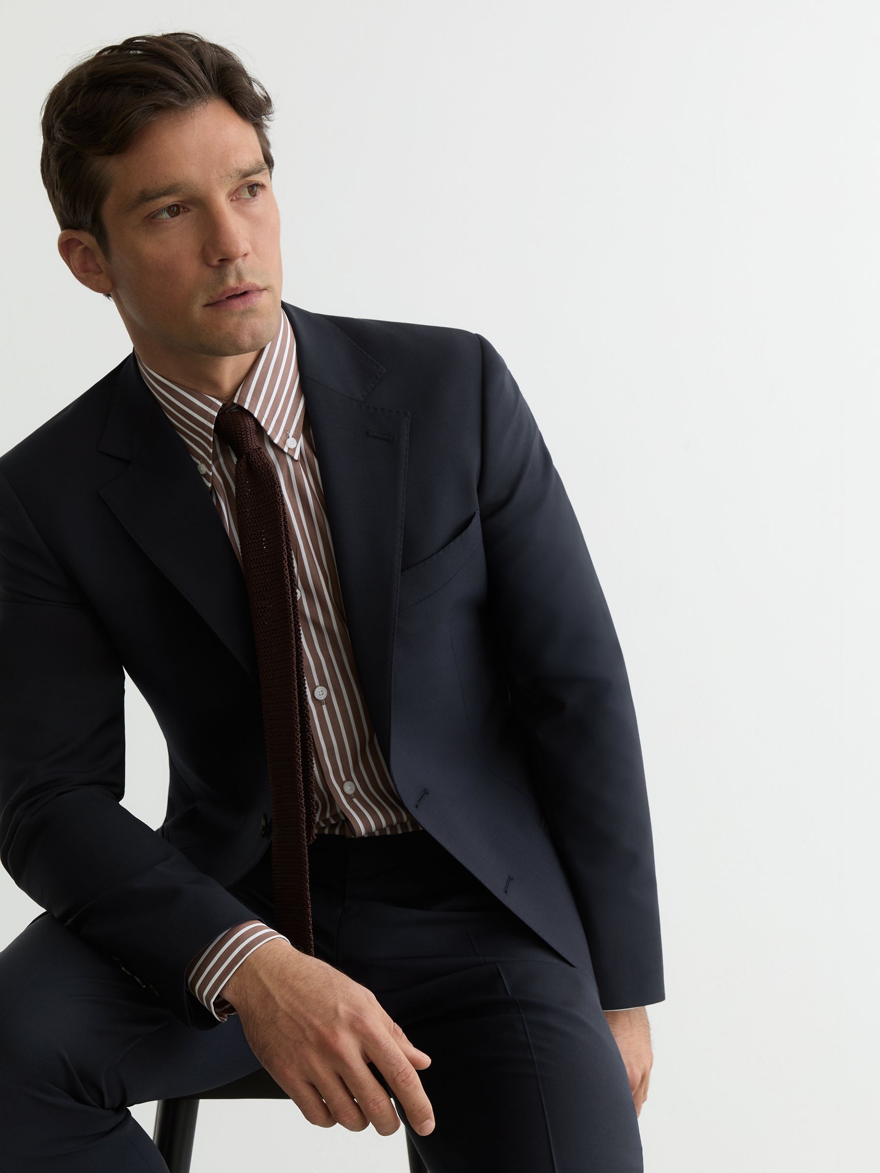 Classic Fit Wool-Blend Single-Breasted Suit Blazer in Navy - image 5
