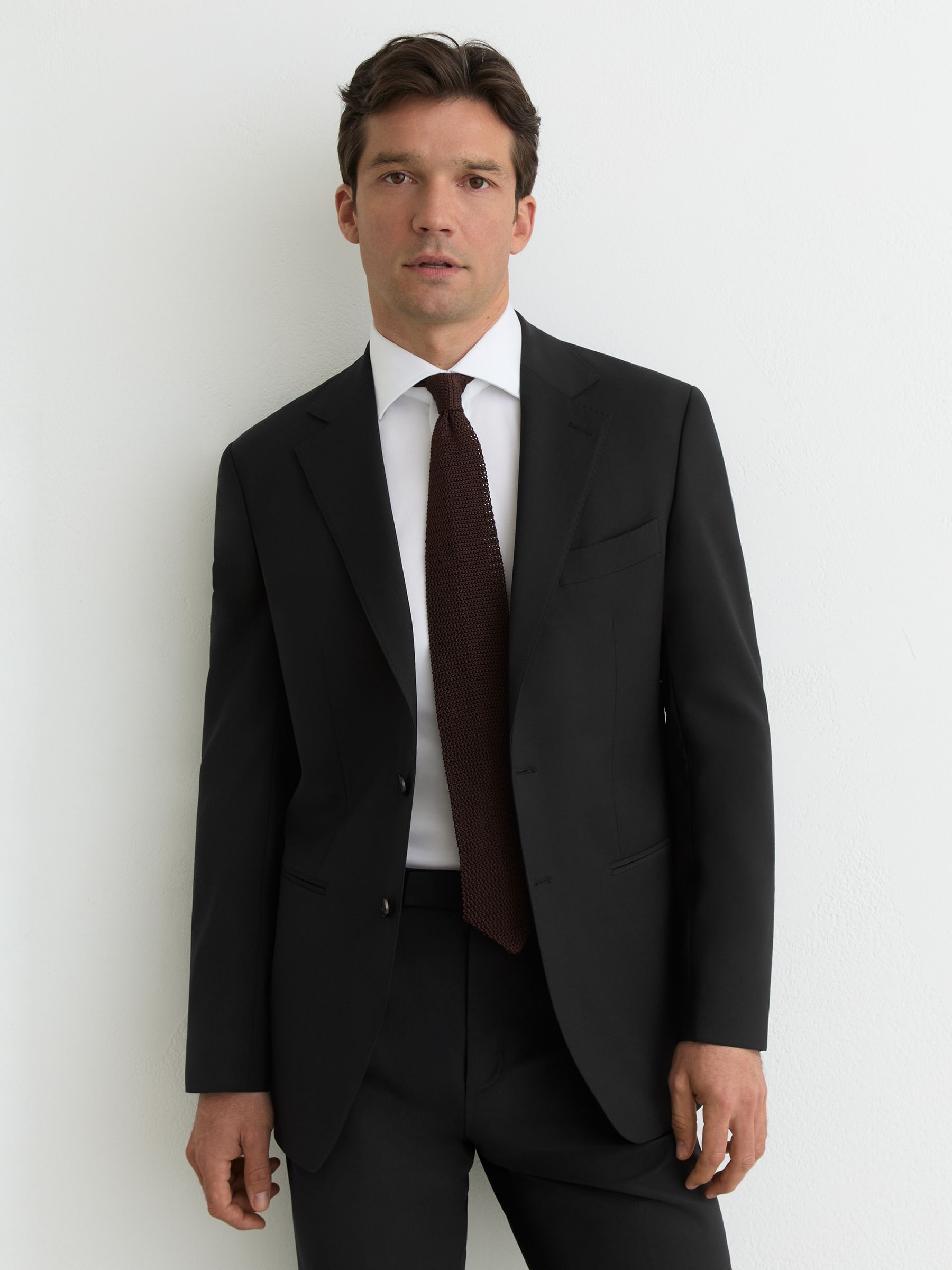 Wool-Blend Single-Breasted Suit Classic-Fit Blazer in Black - Image 1 of 8