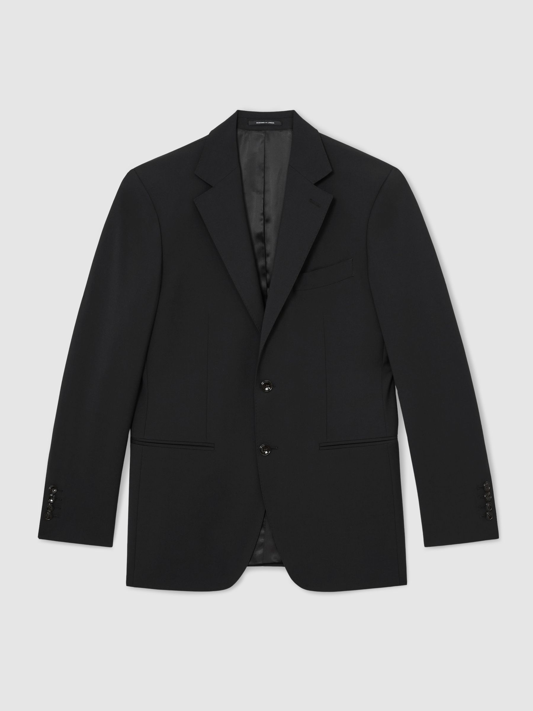 Wool-Blend Single-Breasted Suit Classic-Fit Blazer in Black - Image 2 of 8