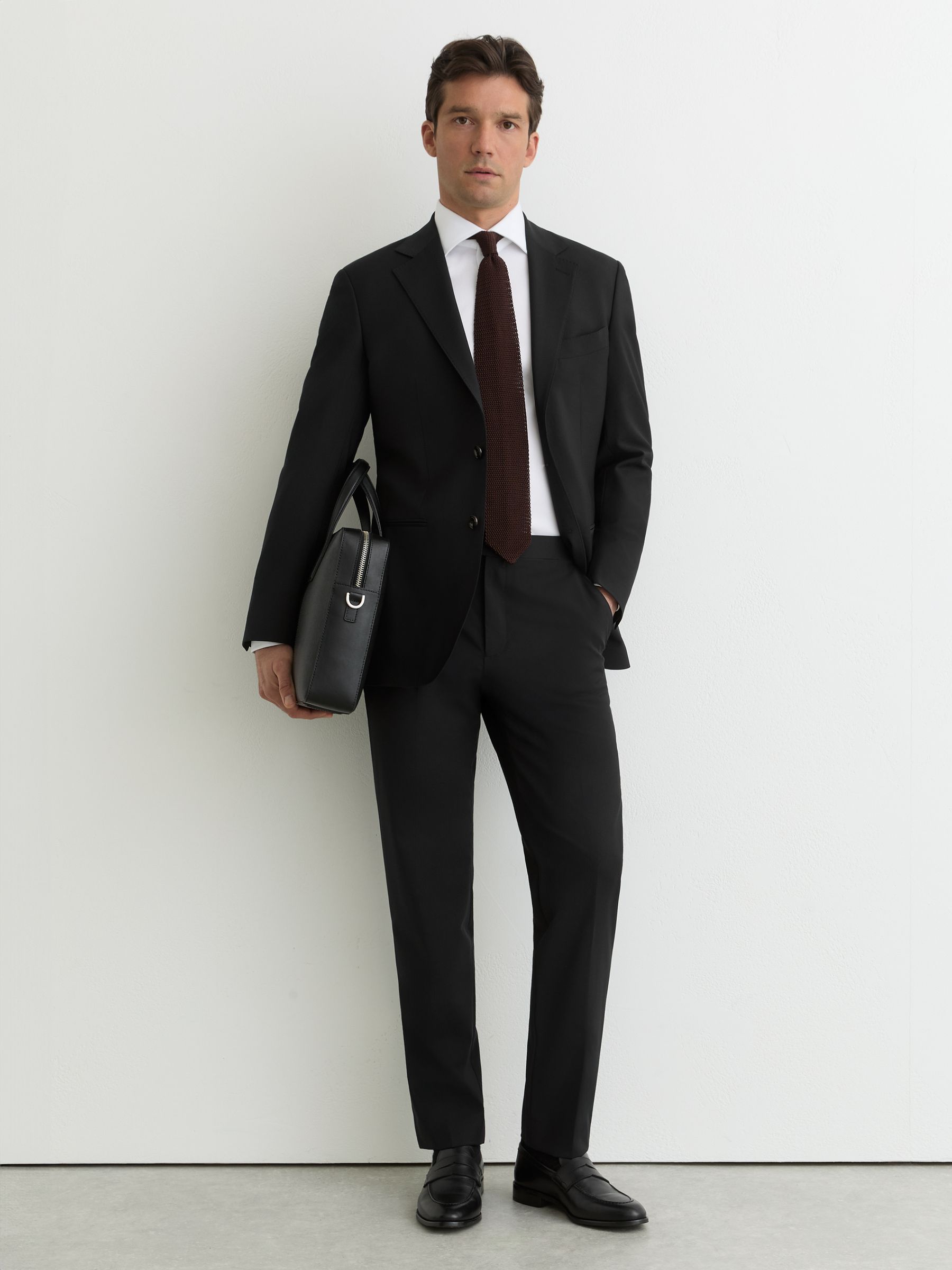 Wool-Blend Single-Breasted Suit Classic-Fit Blazer in Black - Image 3 of 8