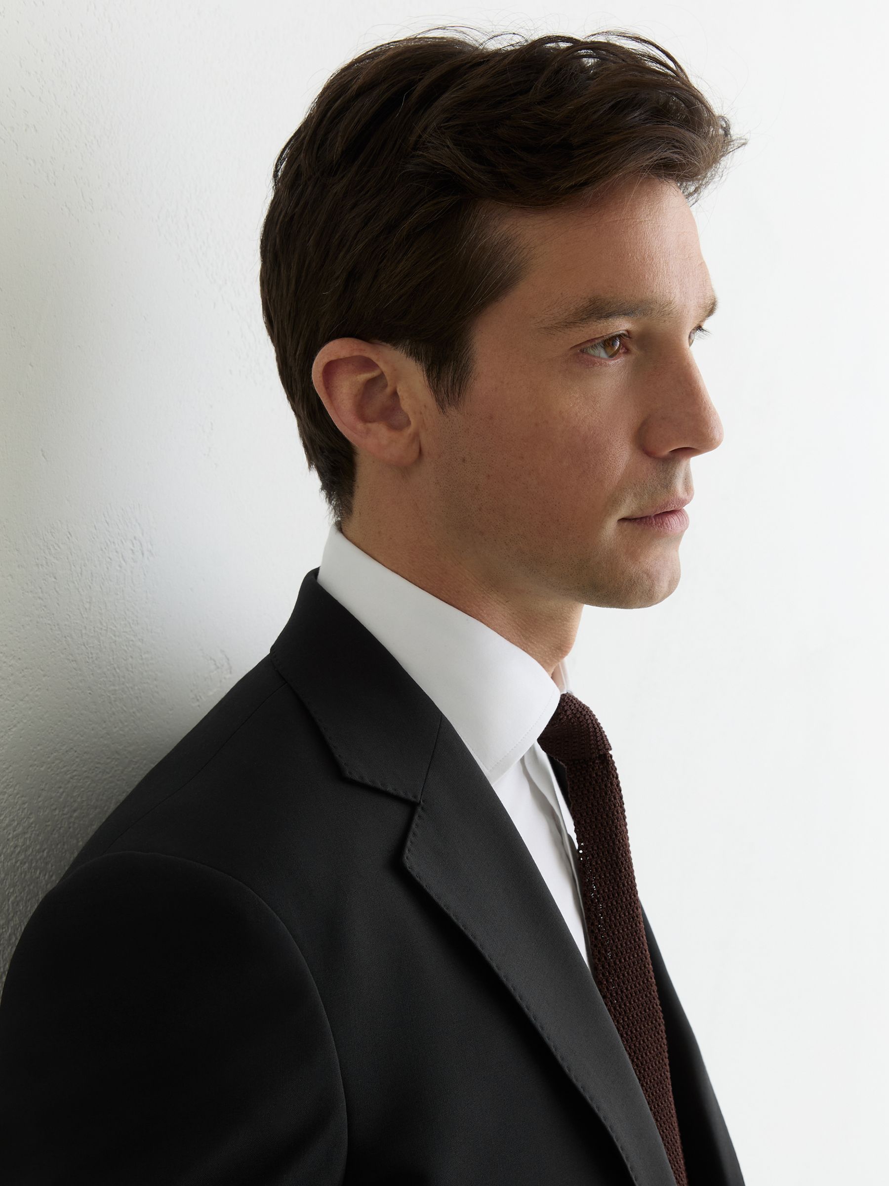 Wool-Blend Single-Breasted Suit Classic-Fit Blazer in Black - Image 4 of 8