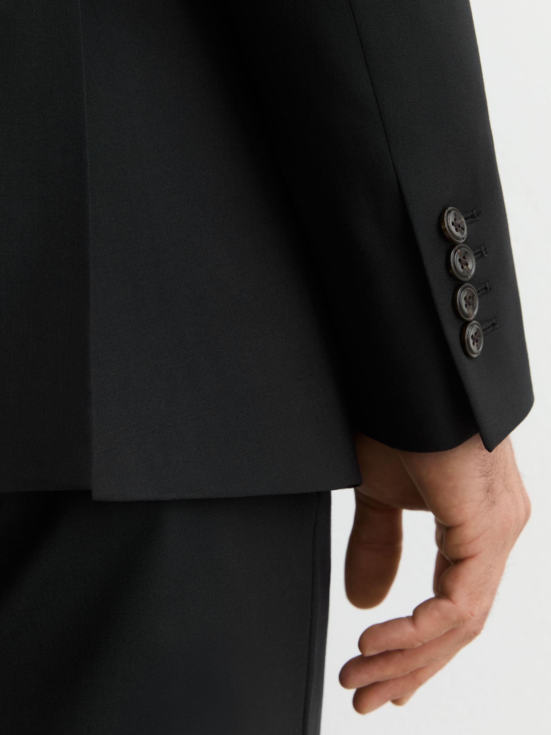 Wool-Blend Single-Breasted Suit Classic-Fit Blazer in Black - Image 6 of 8