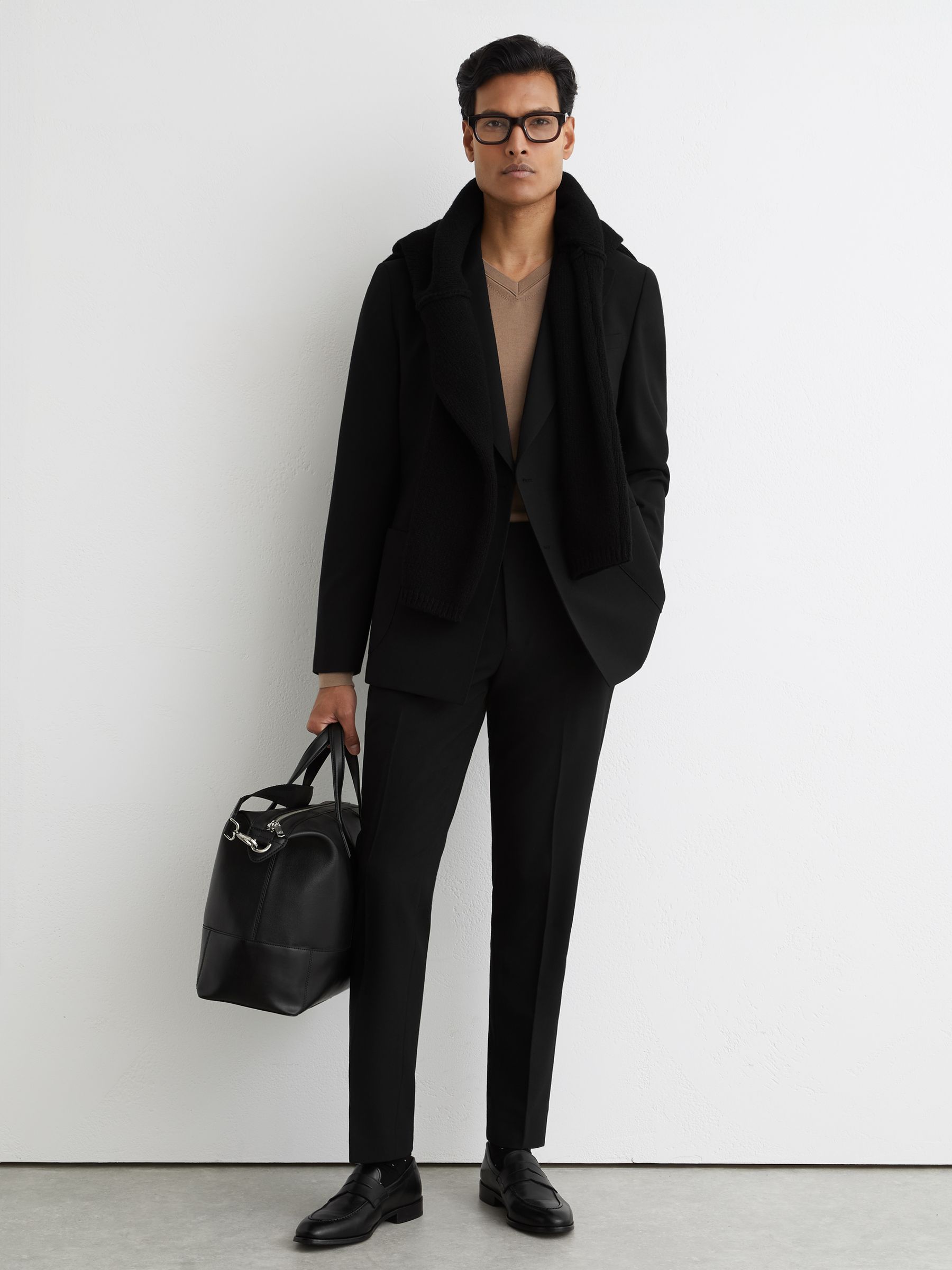 Tailored-Fit Textured Suit Trousers With Wool in Black - Image 1 of 6