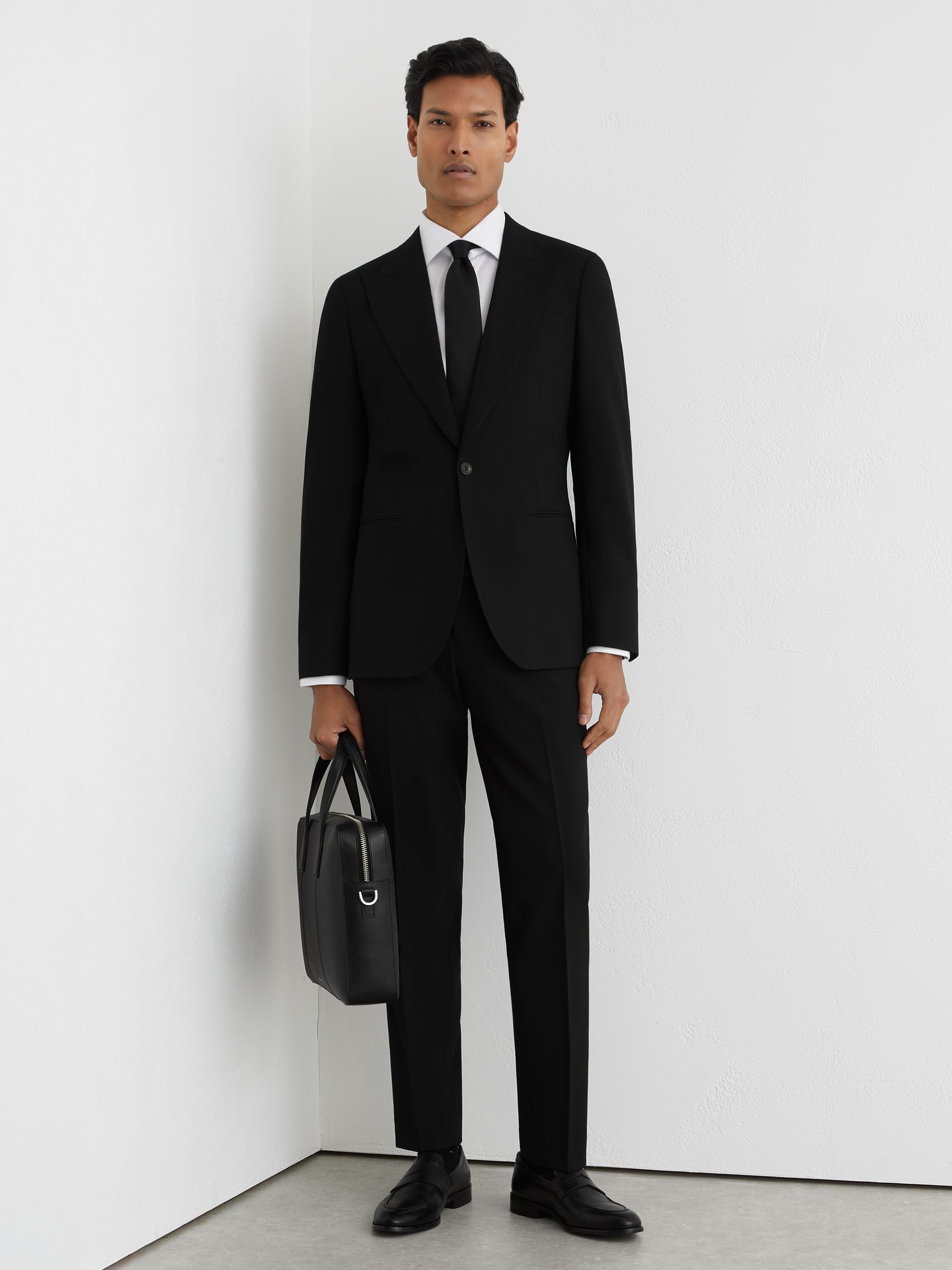 Tailored Fit Single-Breasted Textured Suit Blazer With Wool in Black - image 3