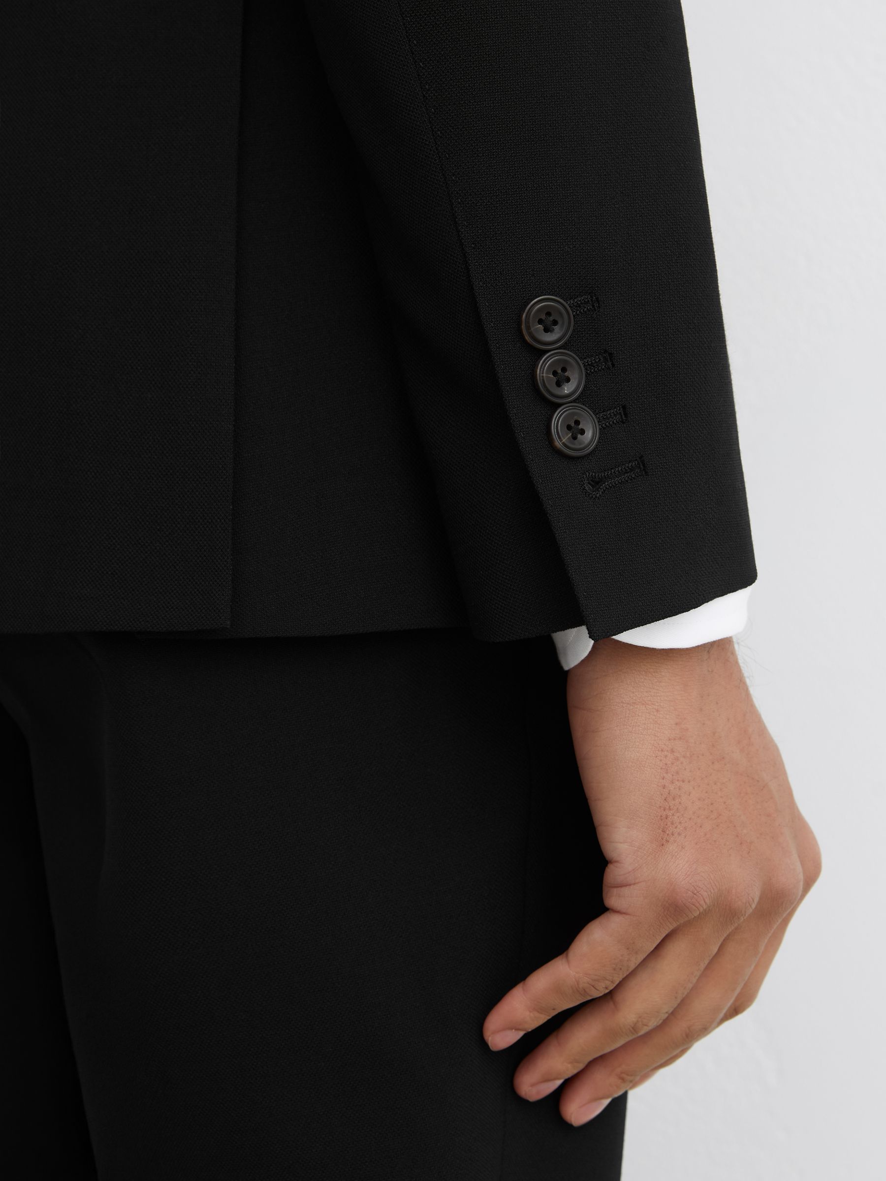 Tailored Fit Single-Breasted Textured Suit Blazer With Wool in Black - image 5