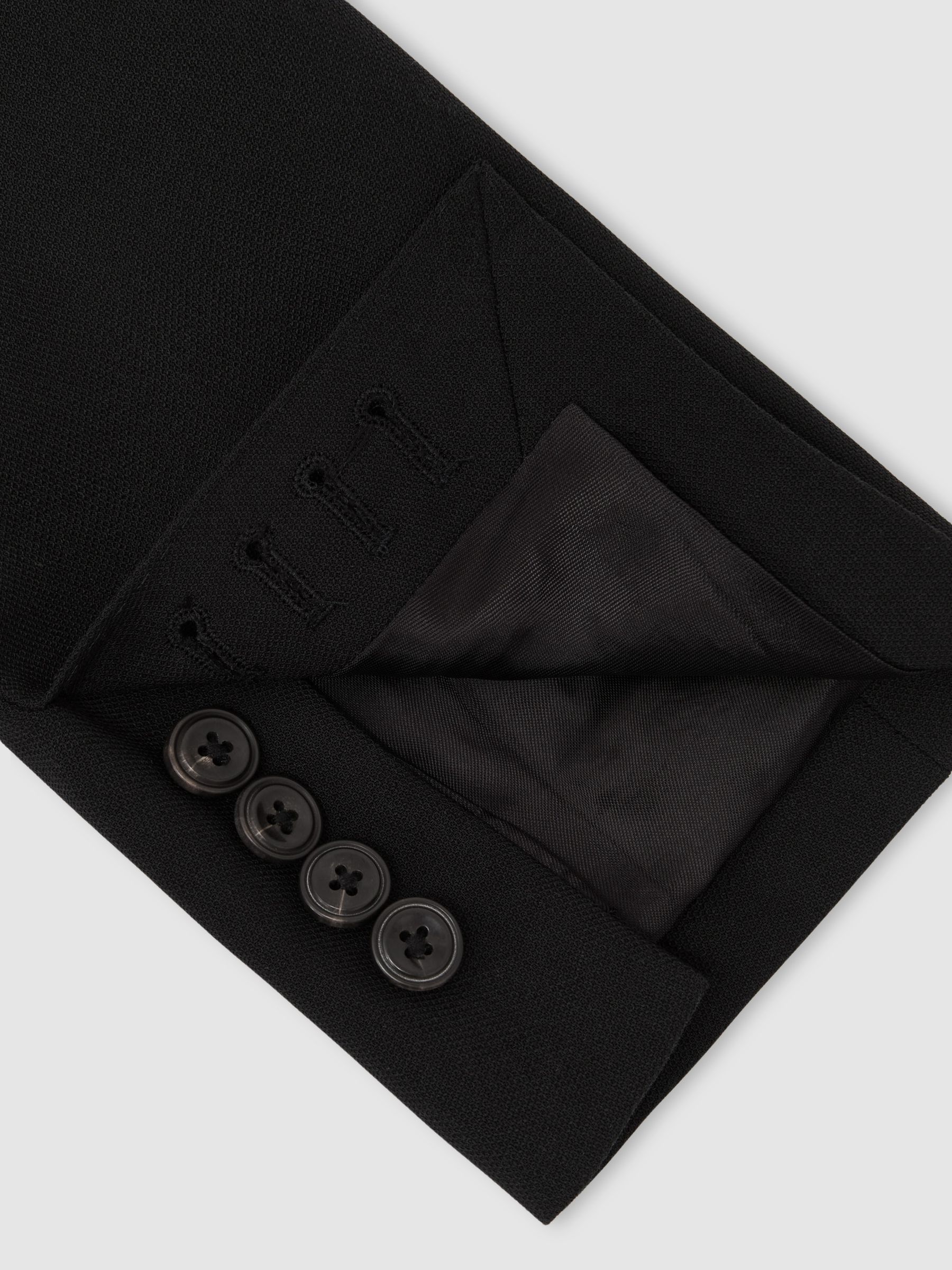 Tailored Fit Single-Breasted Textured Suit Blazer With Wool in Black - image 4