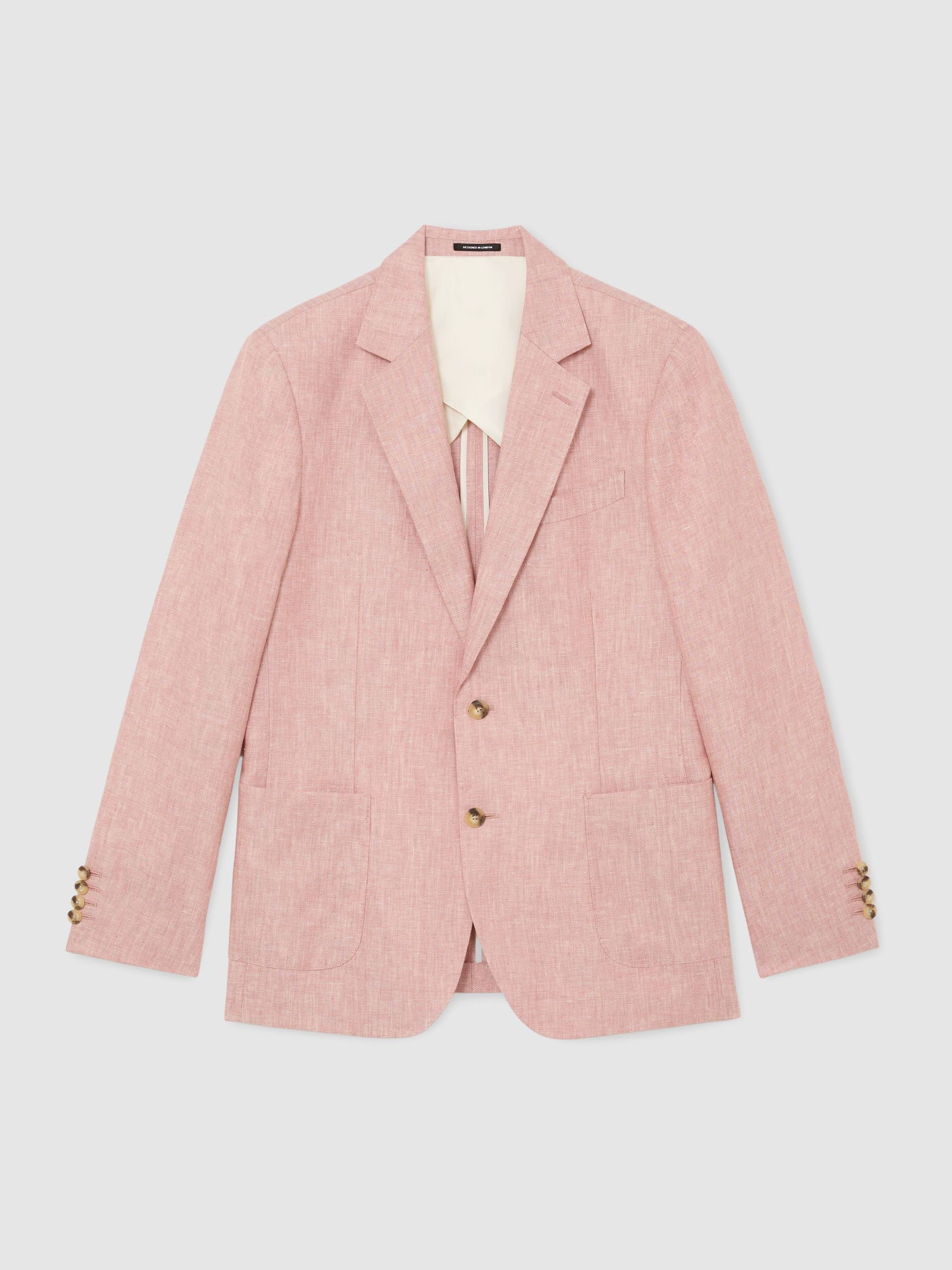 Tailored Fit Linen-Twill Single-Breasted Blazer in Plum Pink - image 1