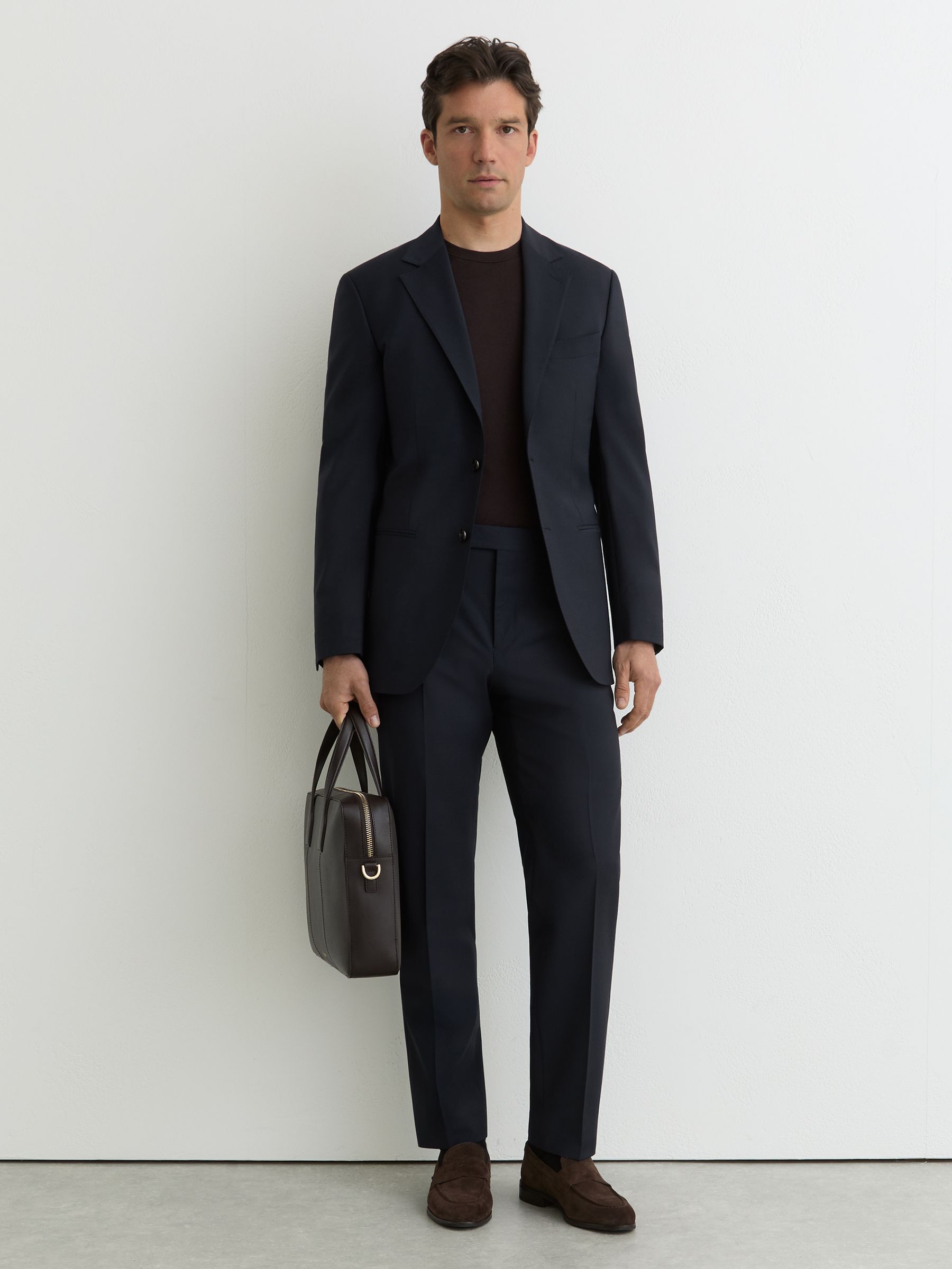 Classic Fit Wool-Blend Suit Trousers in Navy - image 2