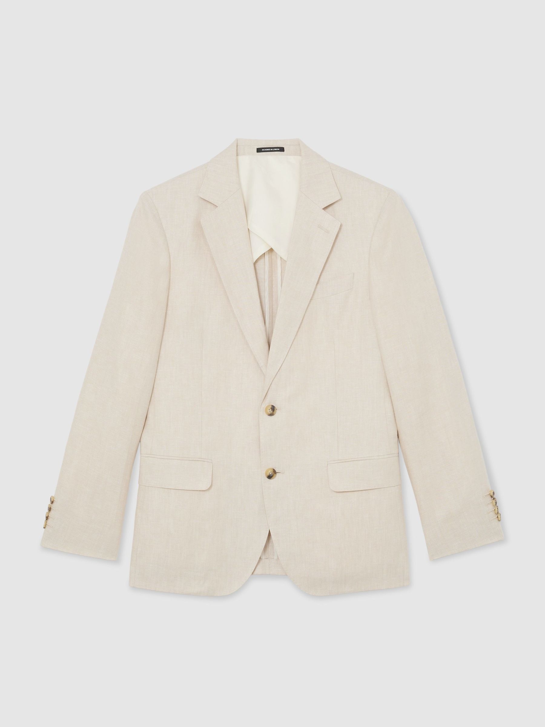 Tailored Fit Linen-Twill Single-Breasted Blazer in Stone