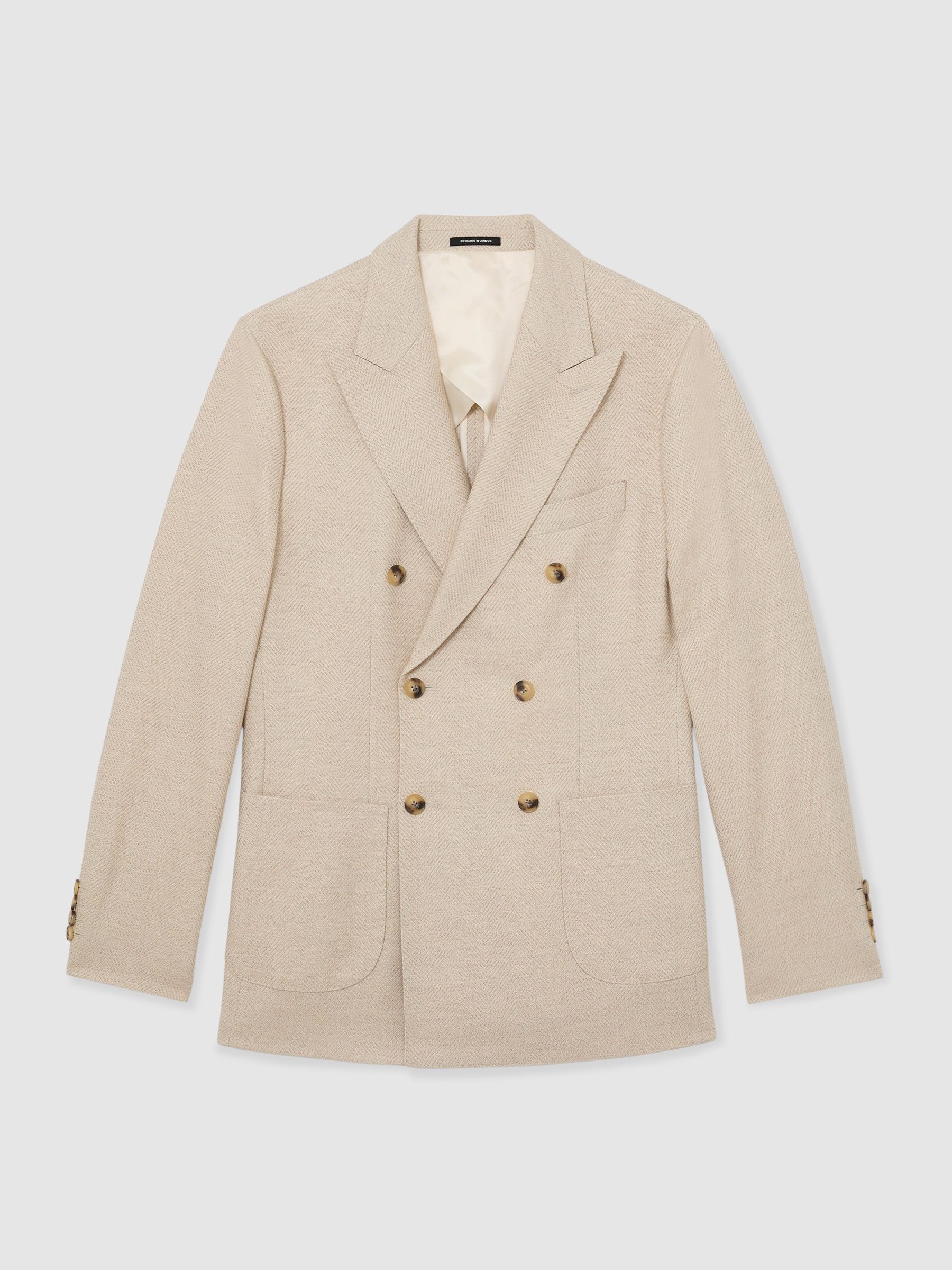 Double-Breasted Herringbone Blazer Tailored-Fit with Cotton in Stone - Image 2 de 9