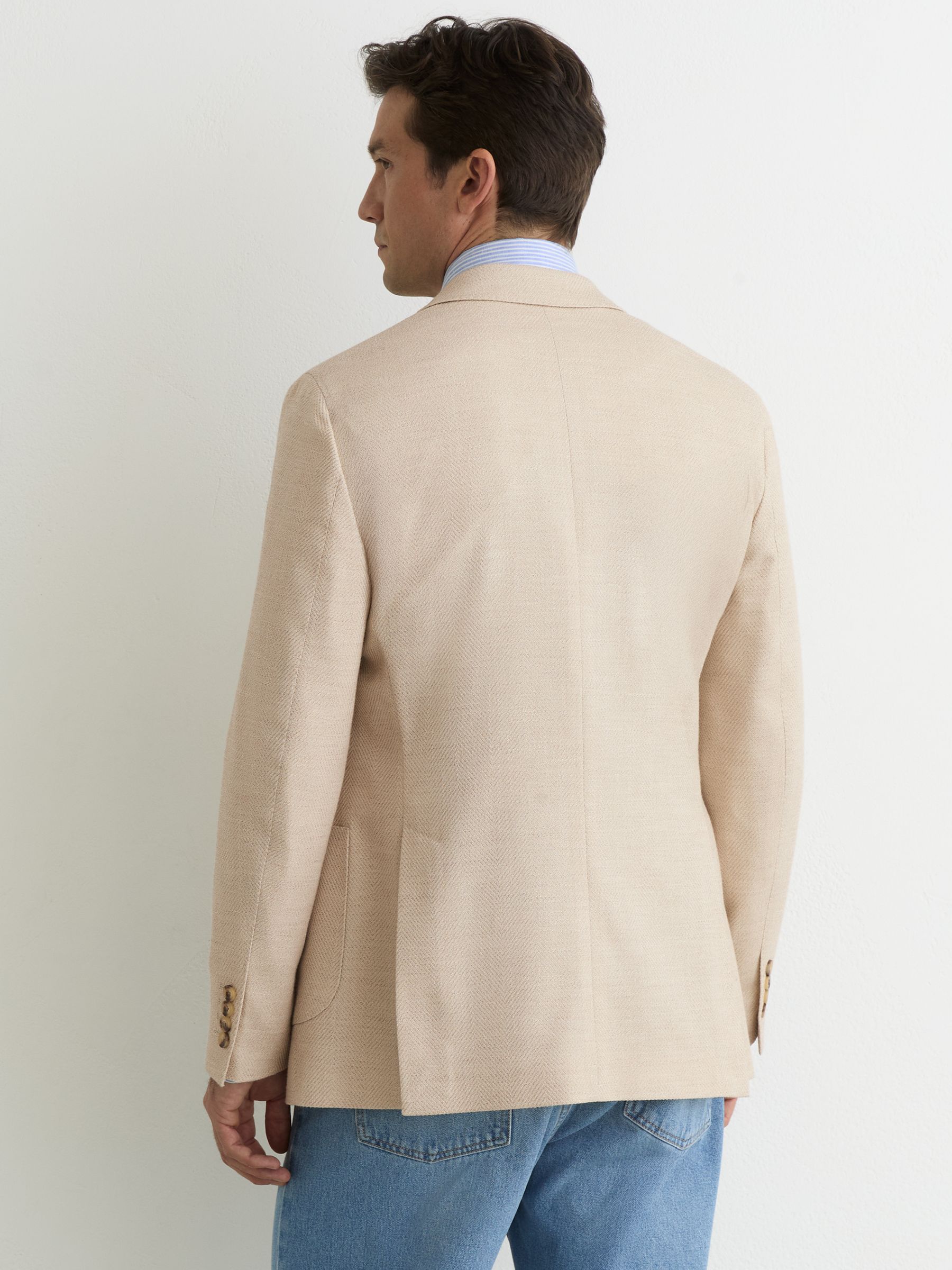 Double-Breasted Herringbone Blazer Tailored-Fit with Cotton in Stone - Image 7 de 9