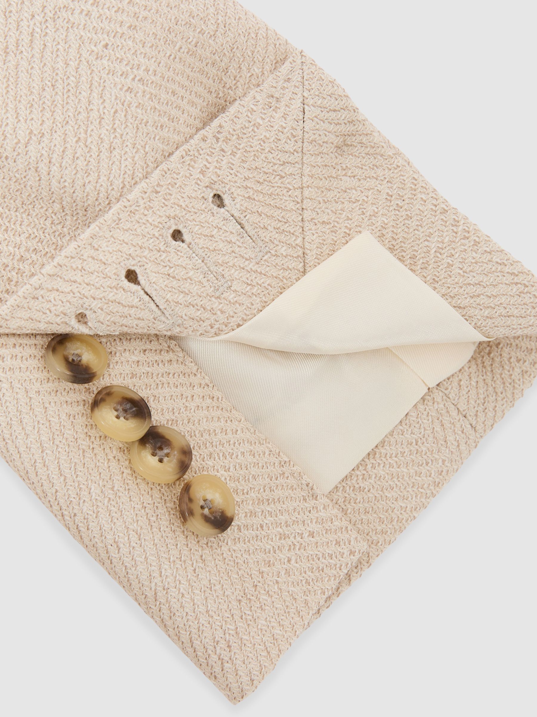 Double-Breasted Herringbone Blazer Tailored-Fit with Cotton in Stone - Image 8 de 9