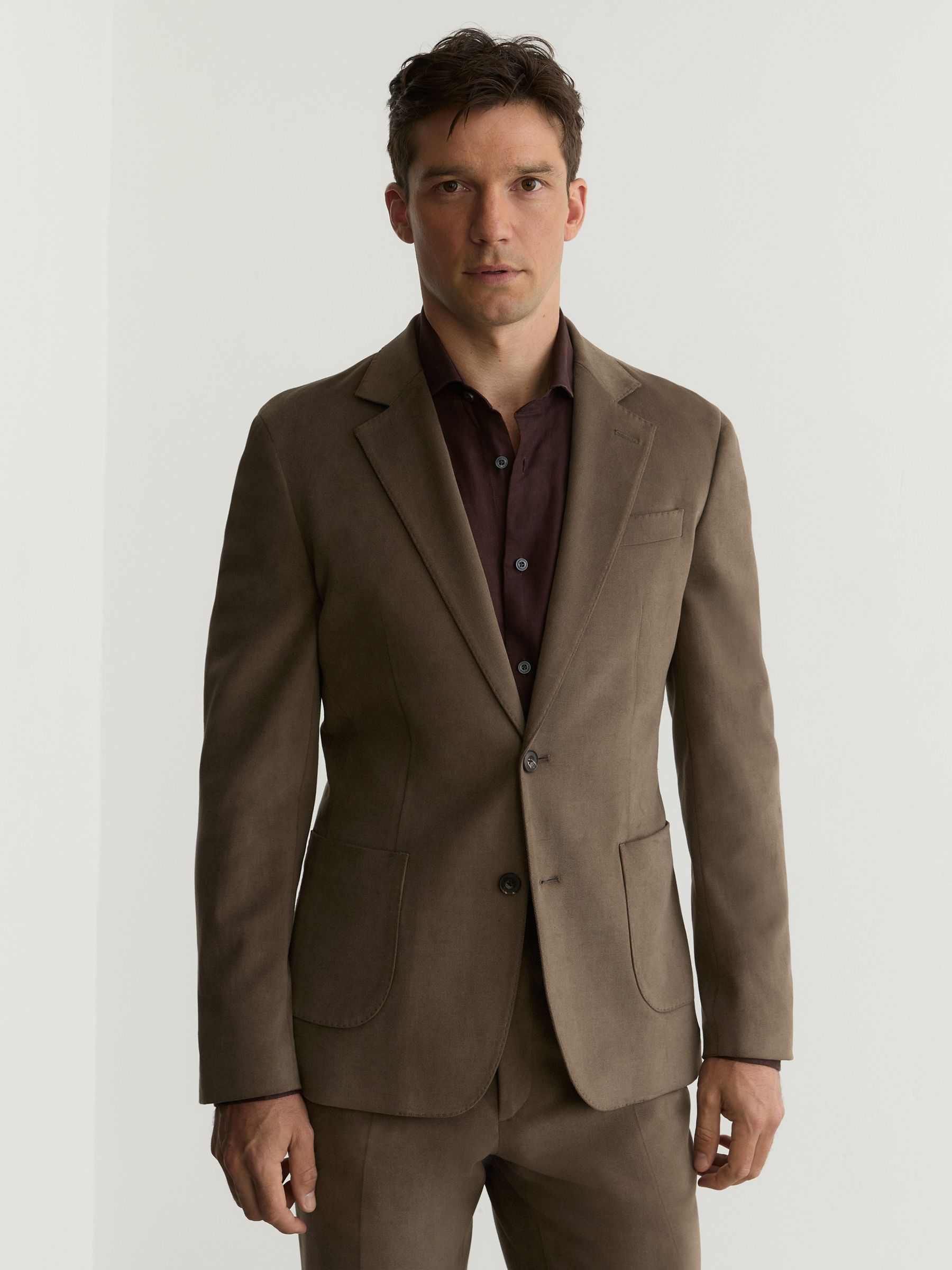 Brushed Twill Single-Breasted Blazer Tailored-Fit in Taupe Brown - image 3