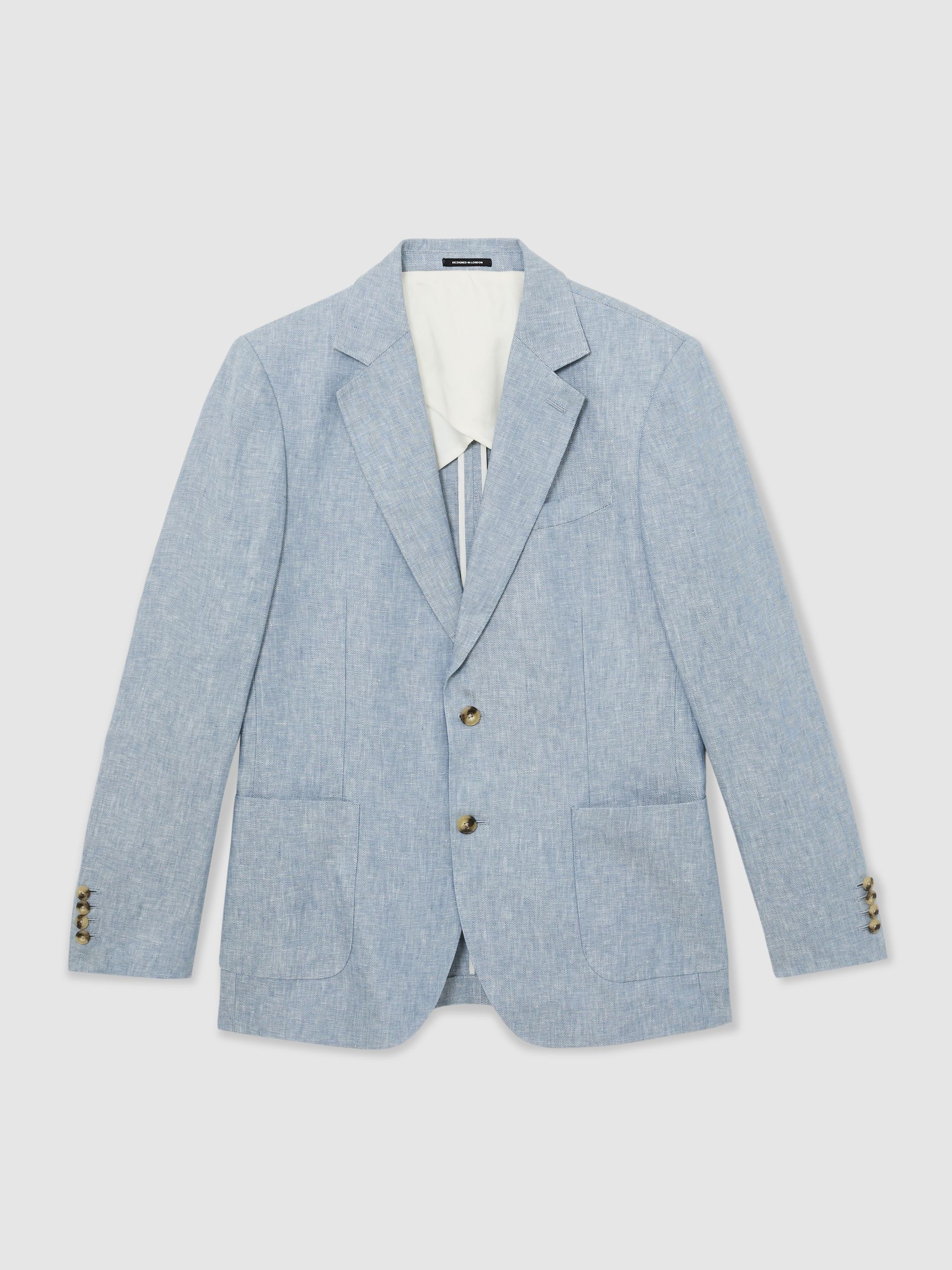 Linen-Twill Single-Breasted Tailored-Fit Blazer in Soft Blue - Image 2 of 8