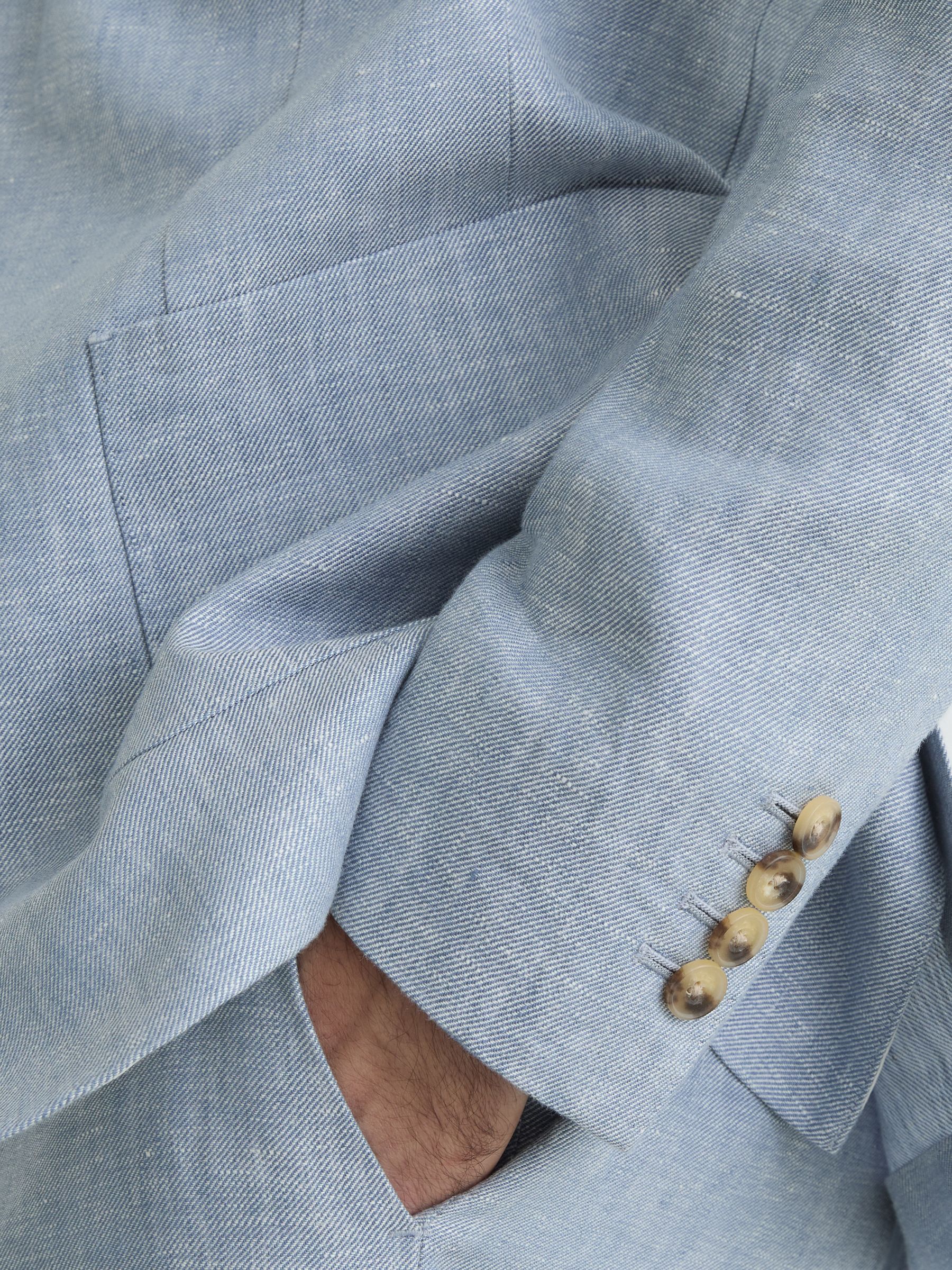 Linen-Twill Single-Breasted Tailored-Fit Blazer in Soft Blue - Image 4 of 8
