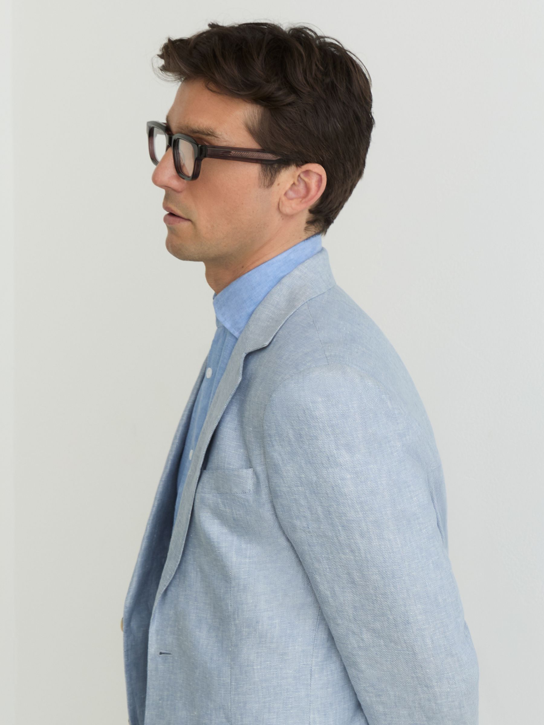 Linen-Twill Single-Breasted Tailored-Fit Blazer in Soft Blue - Image 5 of 8