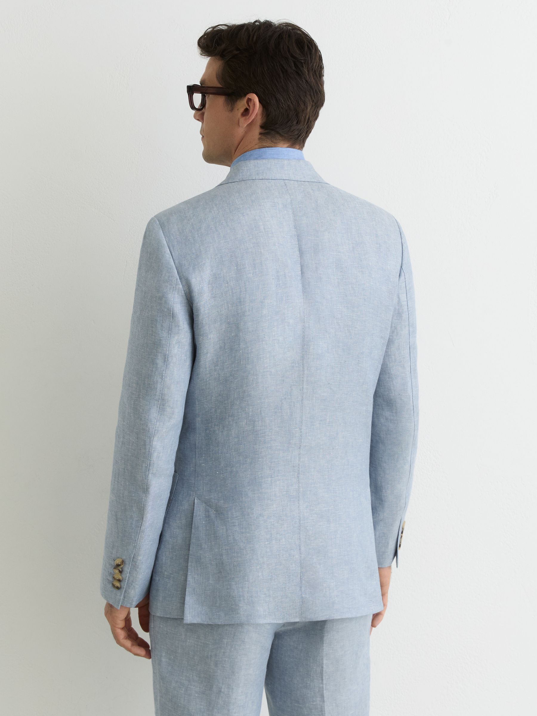 Linen-Twill Single-Breasted Tailored-Fit Blazer in Soft Blue - Image 6 of 8