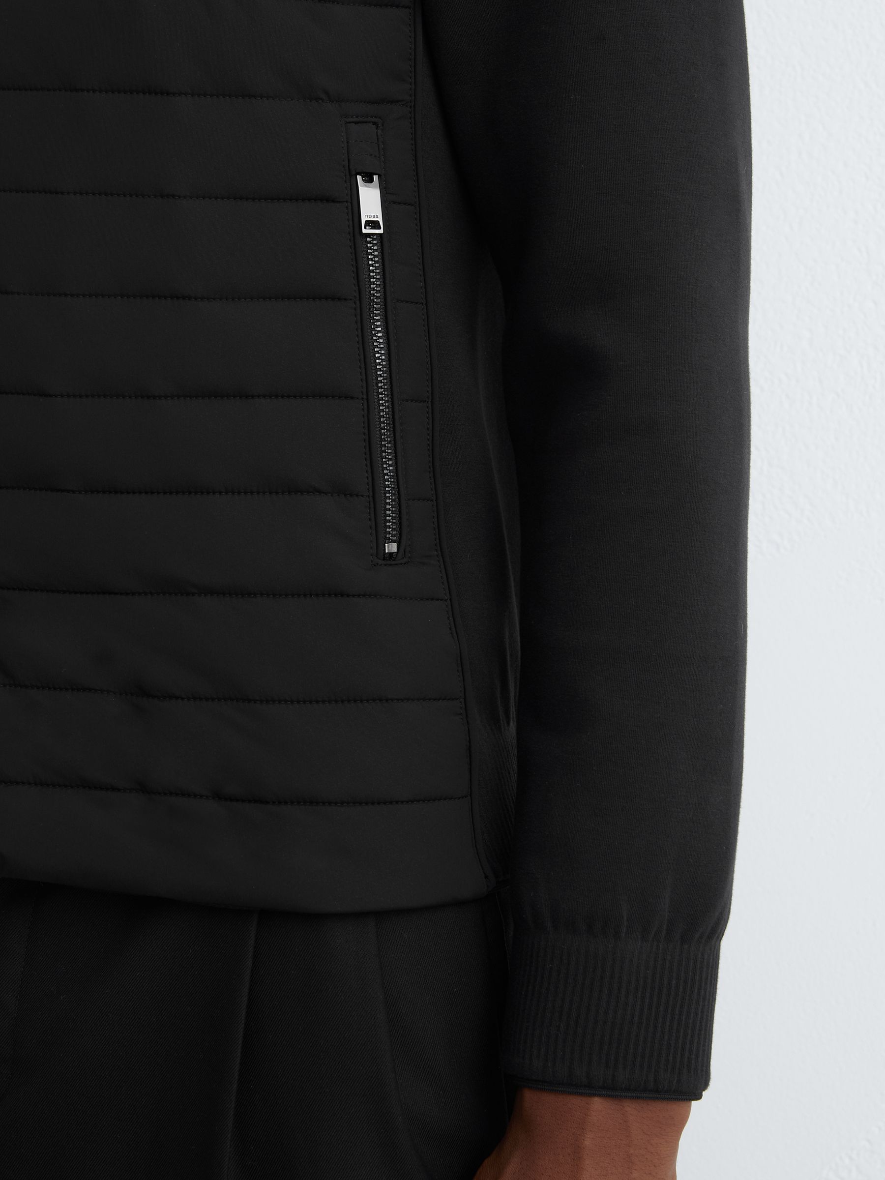 Quilted Hybrid Hooded Zip-Front Jacket in Black - Image 5 of 7