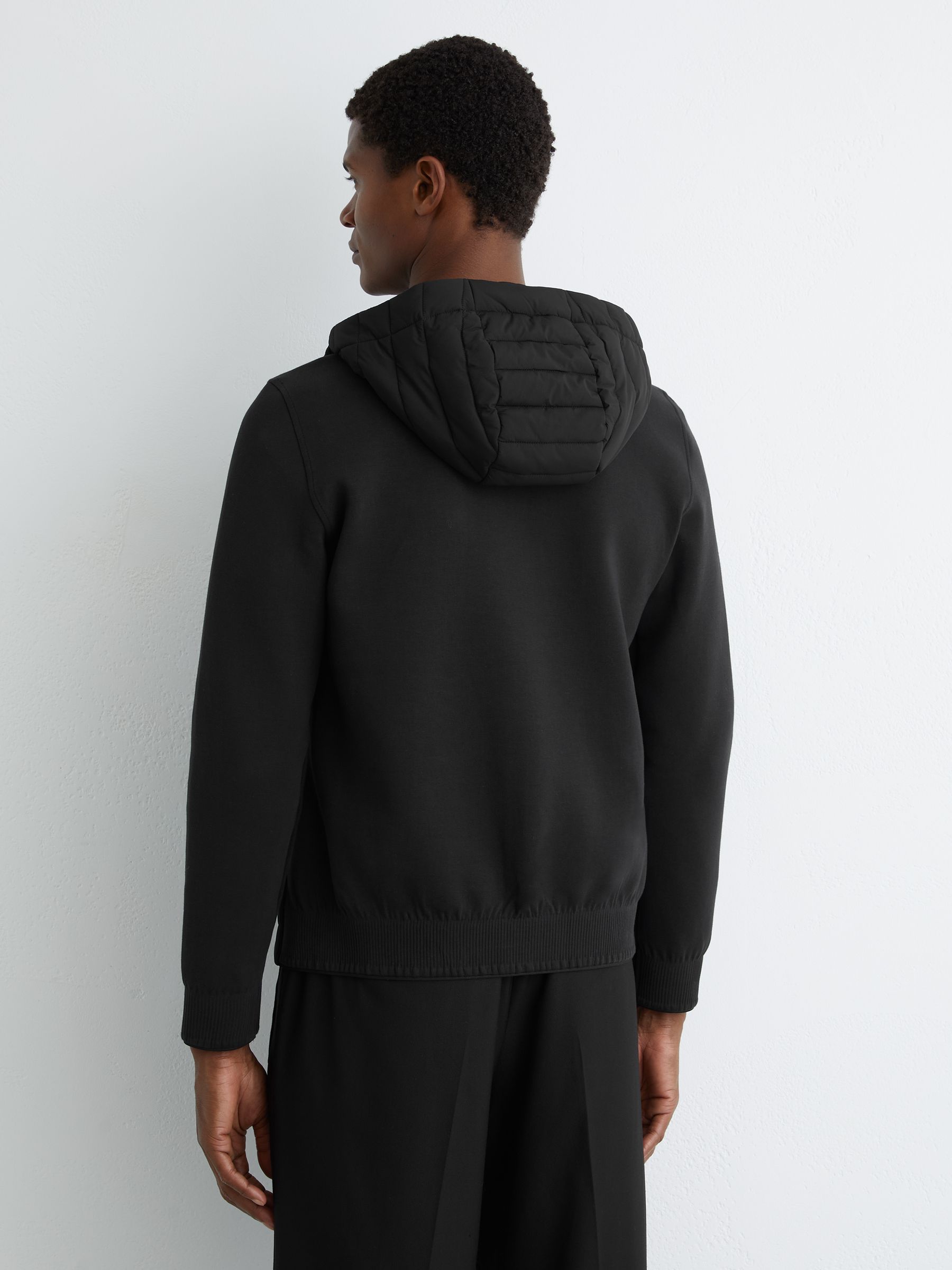 Quilted Hybrid Hooded Zip-Front Jacket in Black - image 4
