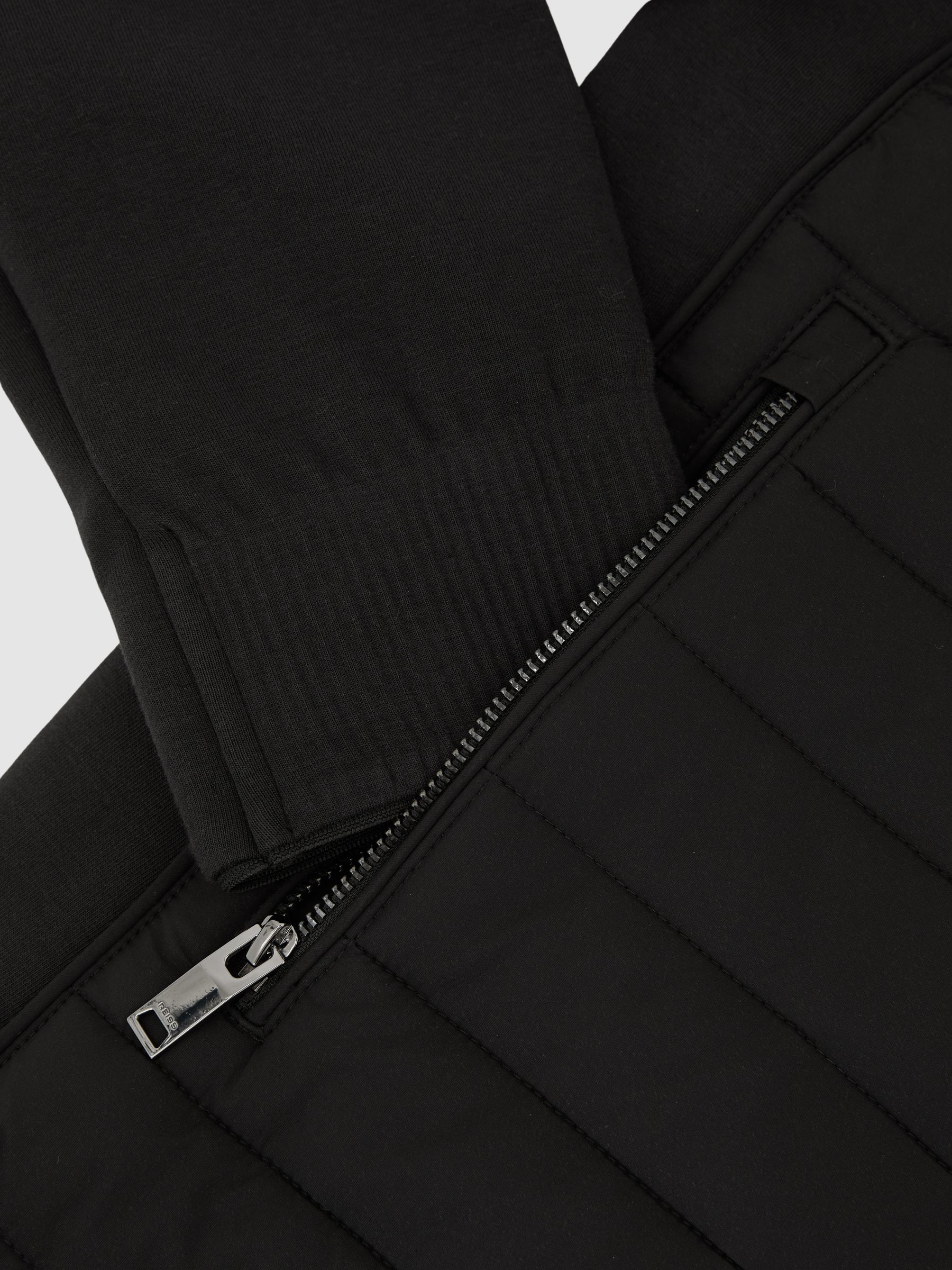 Quilted Hybrid Hooded Zip-Front Jacket in Black - image 3