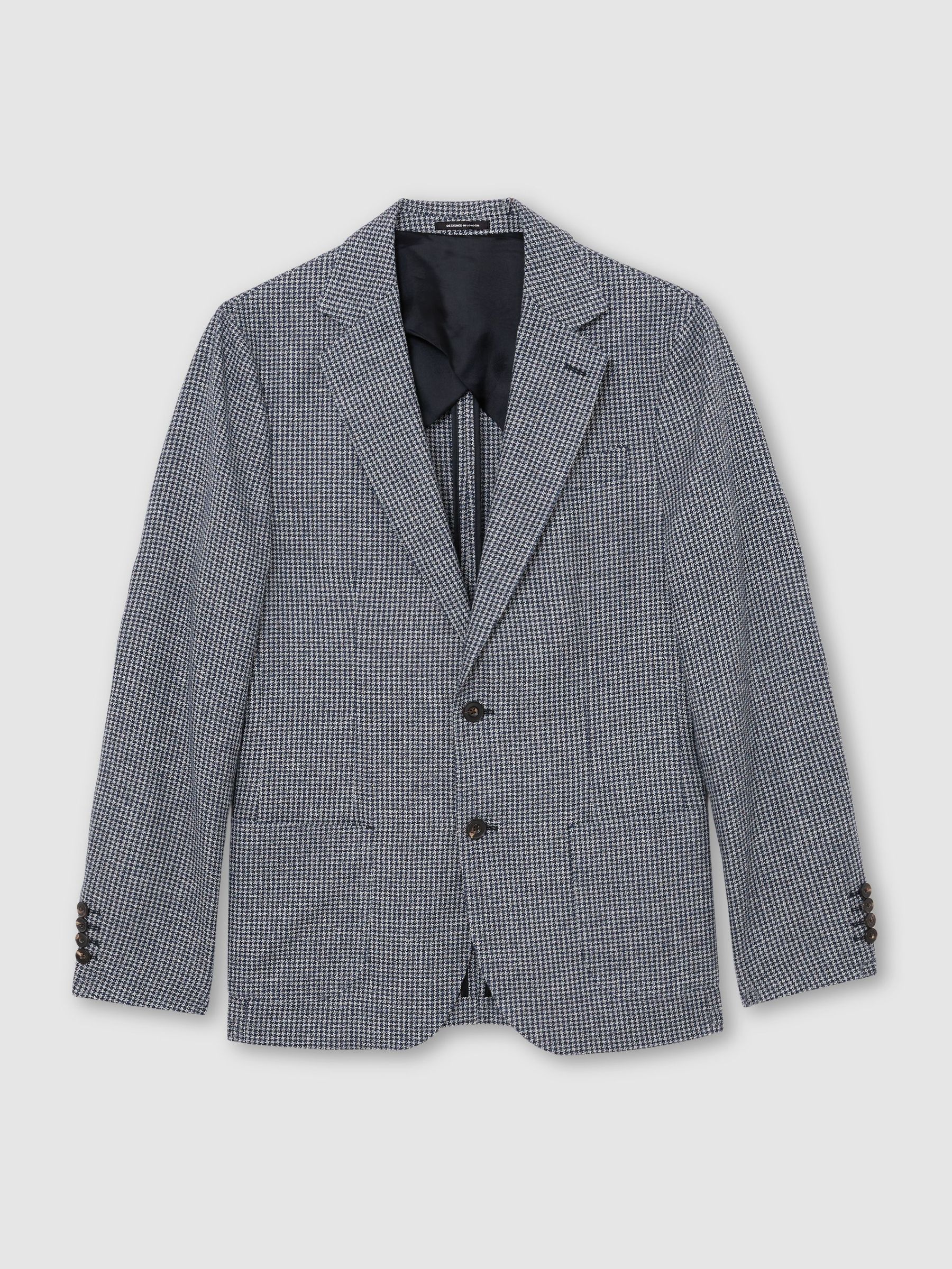 Houndstooth Single-Breasted Blazer Cotton-Blend Tailored-Fit in Navy - image 1