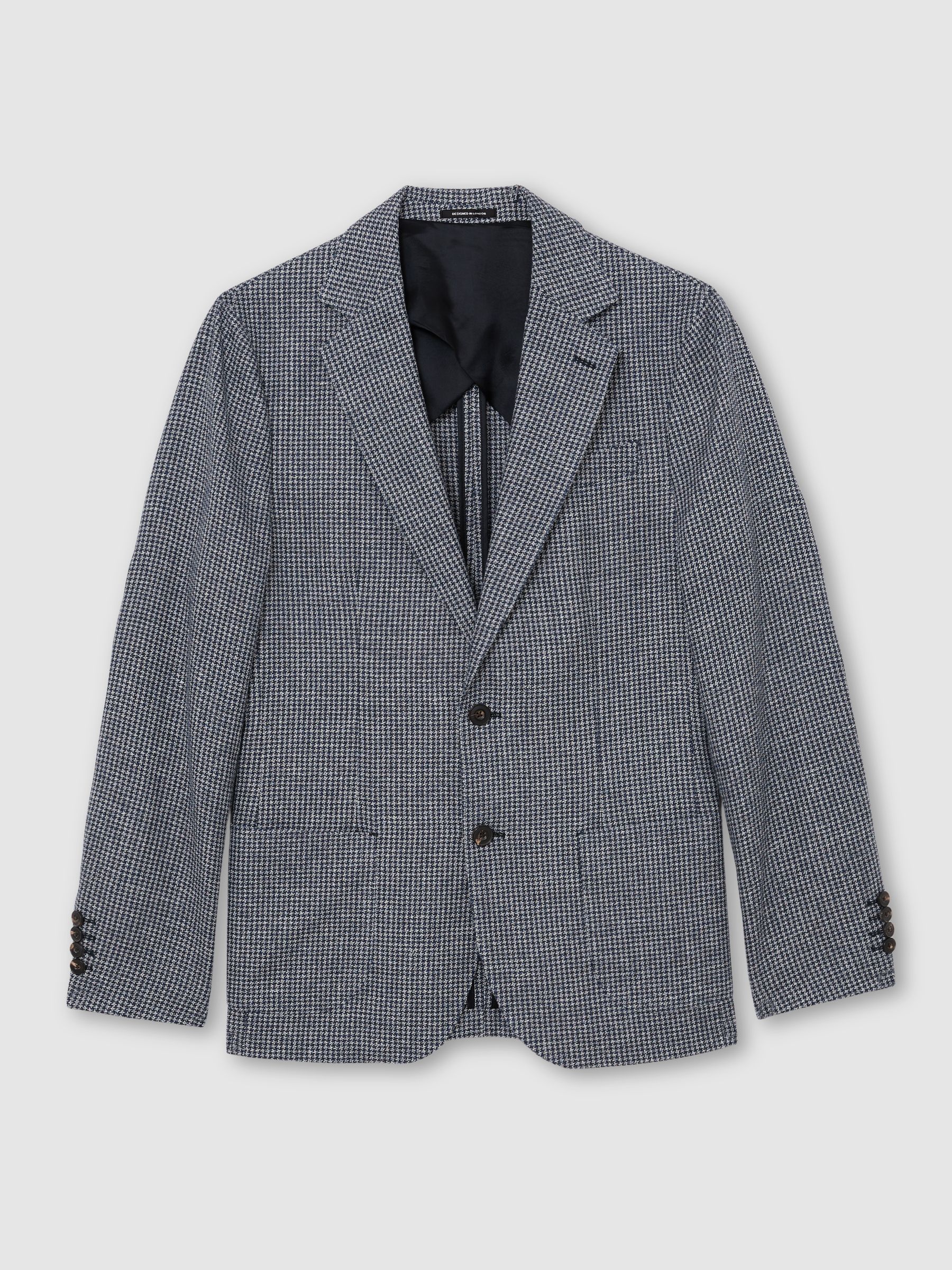 Houndstooth Single-Breasted Blazer Cotton-Blend Tailored-Fit in Navy - Image 2 of 7