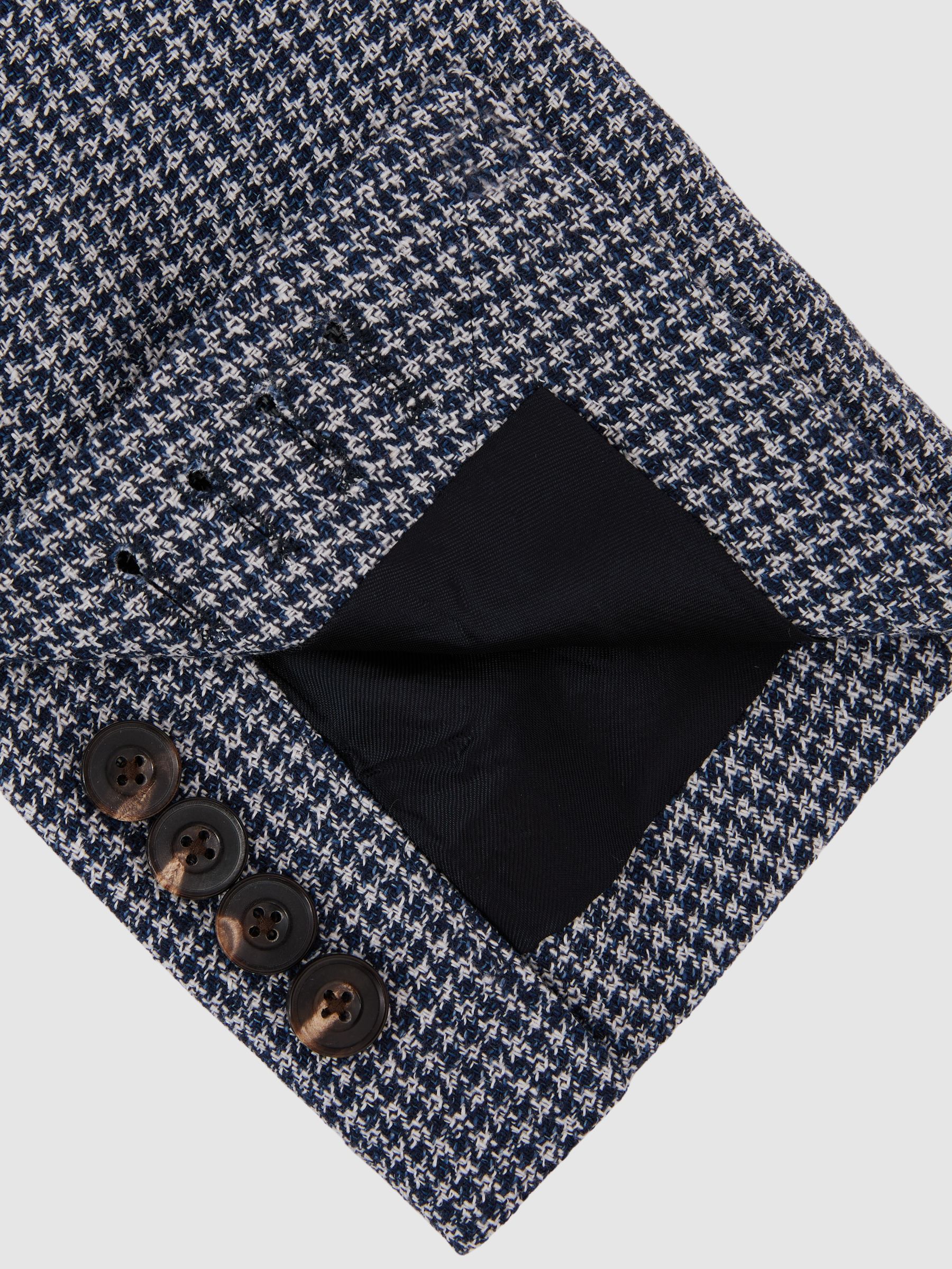 Houndstooth Single-Breasted Blazer Cotton-Blend Tailored-Fit in Navy - Image 6 of 7