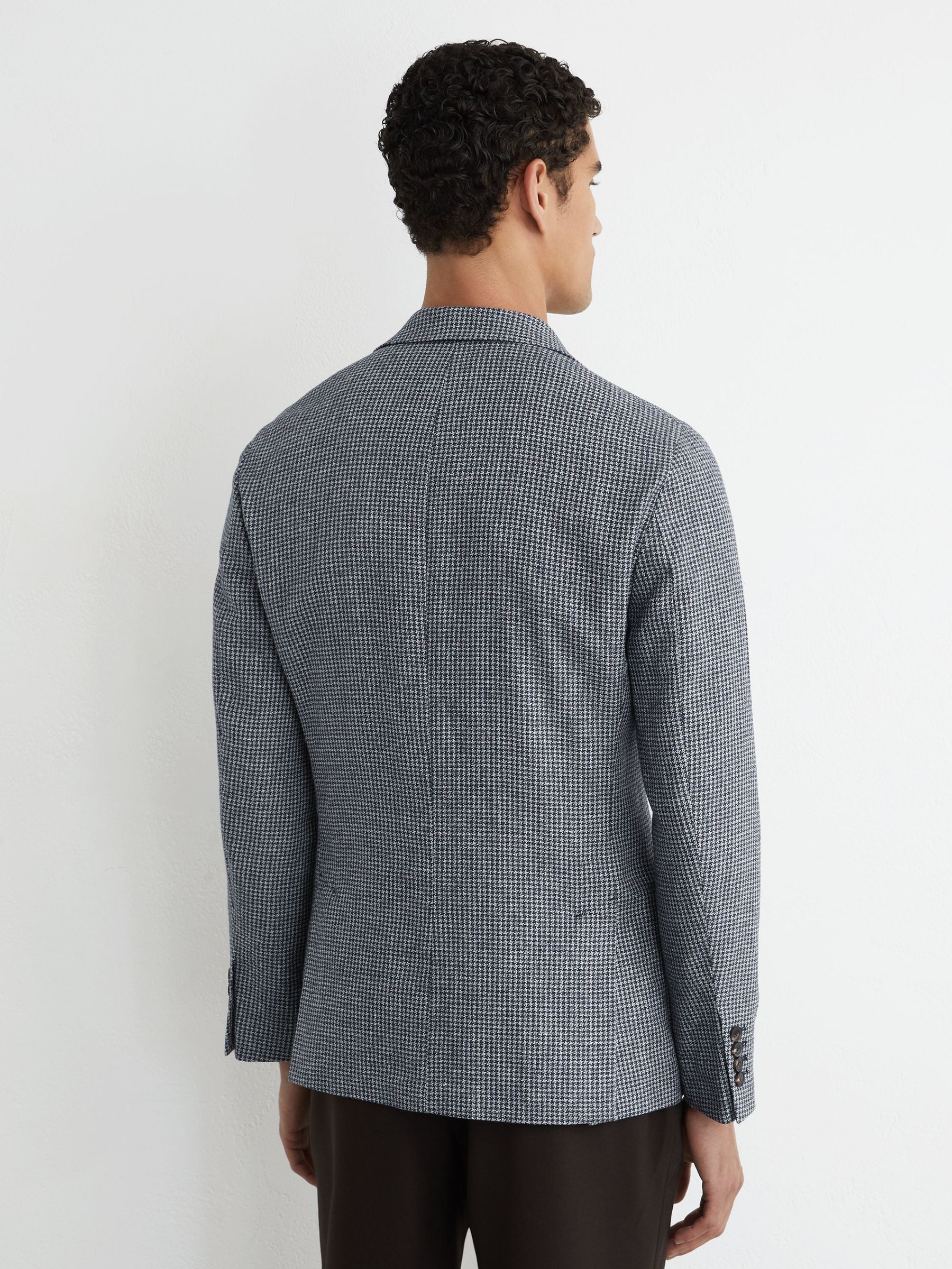 Houndstooth Single-Breasted Blazer Cotton-Blend Tailored-Fit in Navy - image 5