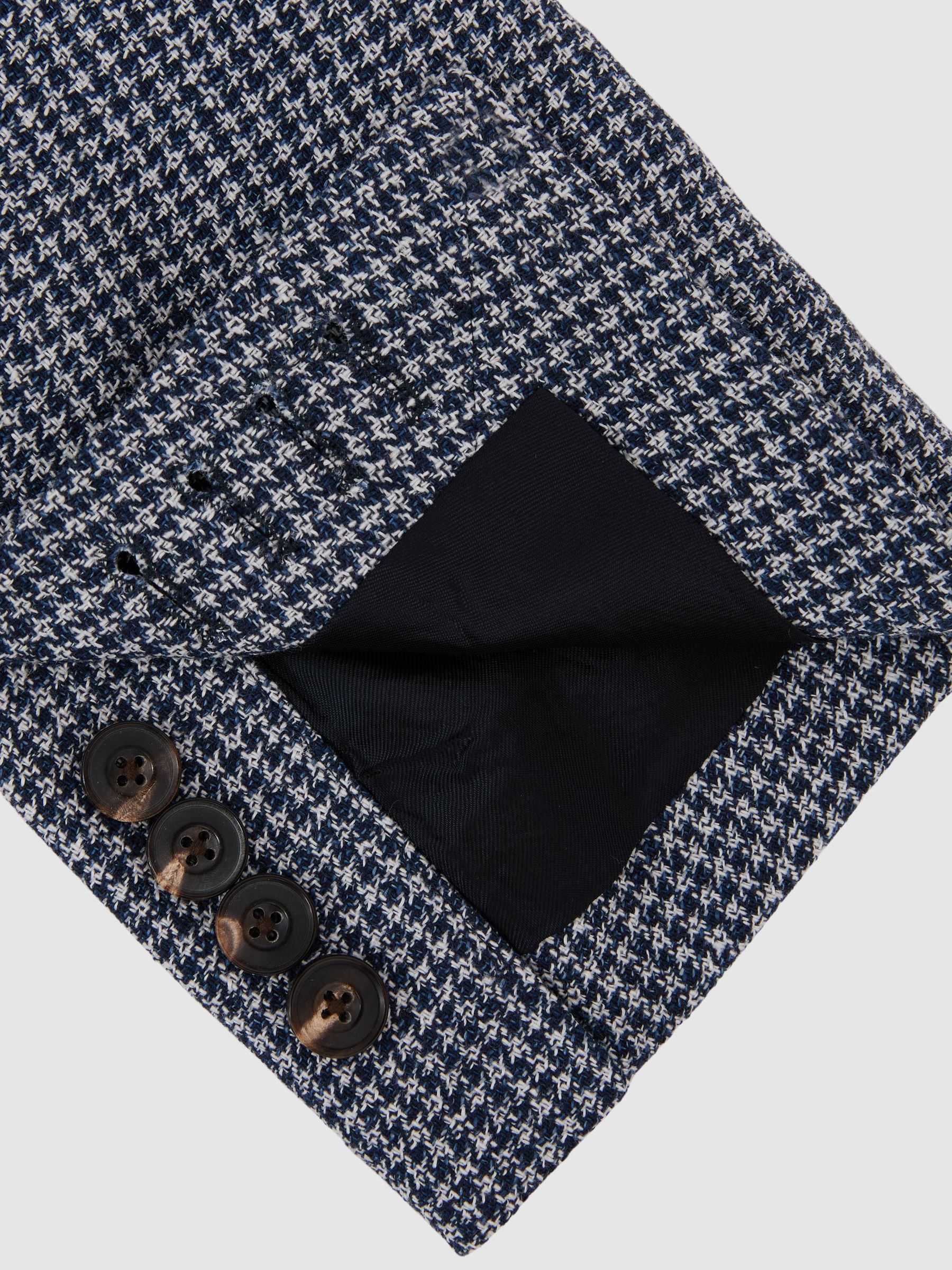 Houndstooth Single-Breasted Blazer Cotton-Blend Tailored-Fit in Navy - image 2