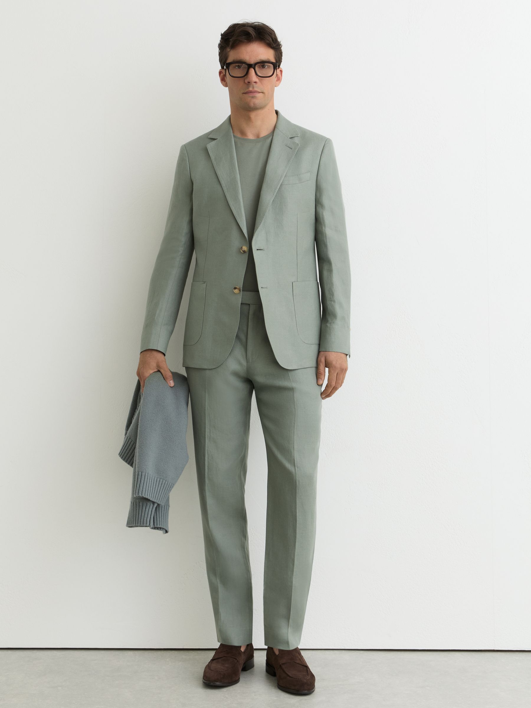 Linen-Twill Tailored-Fit Suit Trousers in Sage - Image 1 de 7