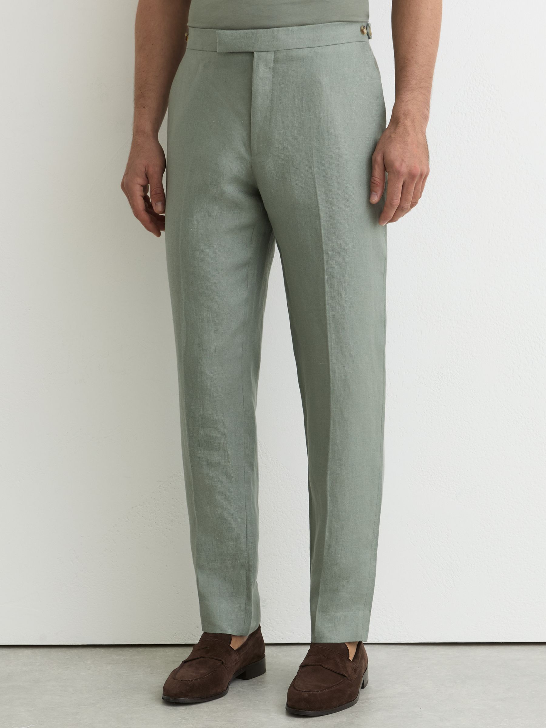 Linen-Twill Tailored-Fit Suit Trousers in Sage - Image 3 de 7