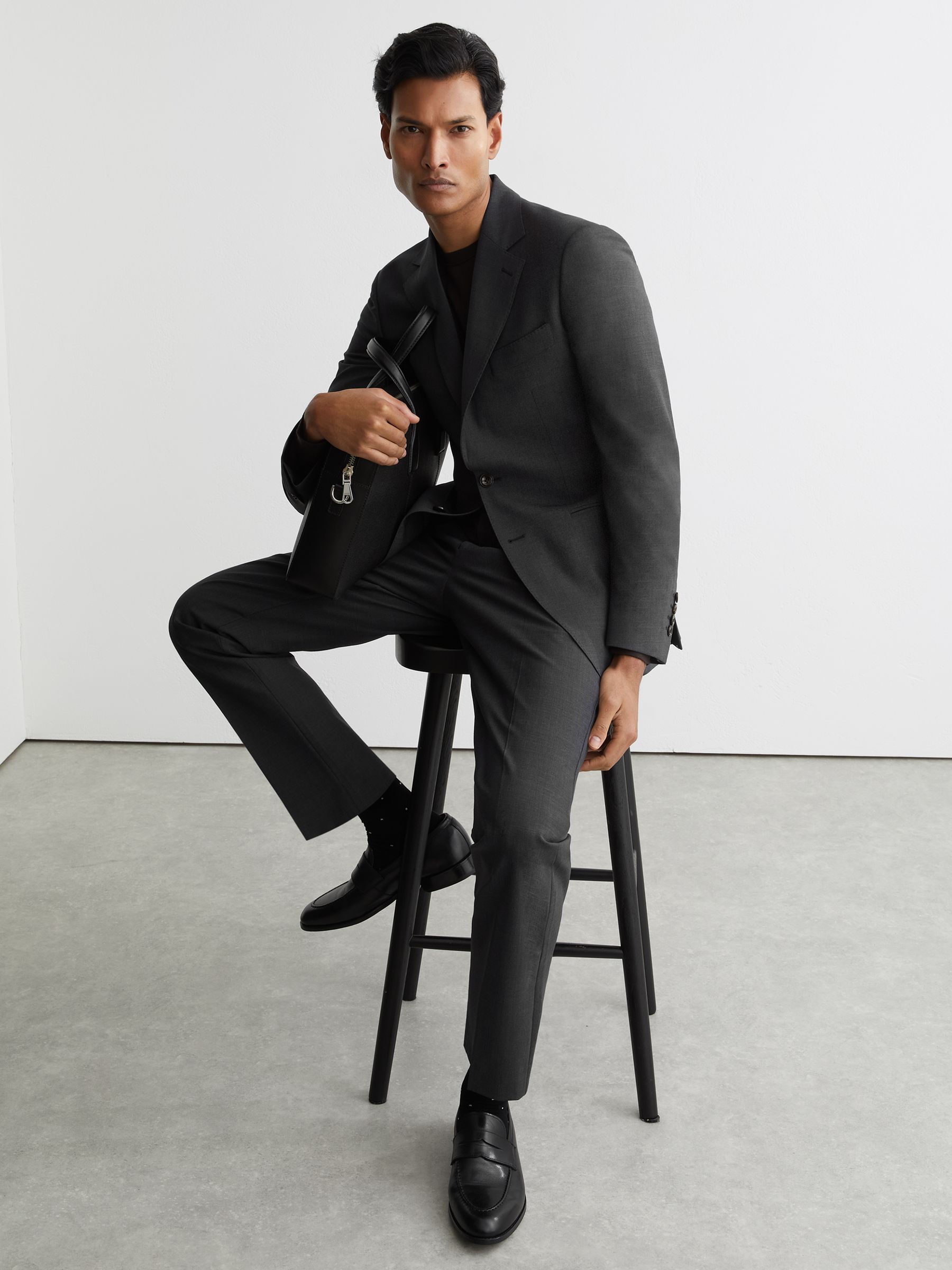 Classic Fit Wool-Blend Suit Trousers in Grey - image 4
