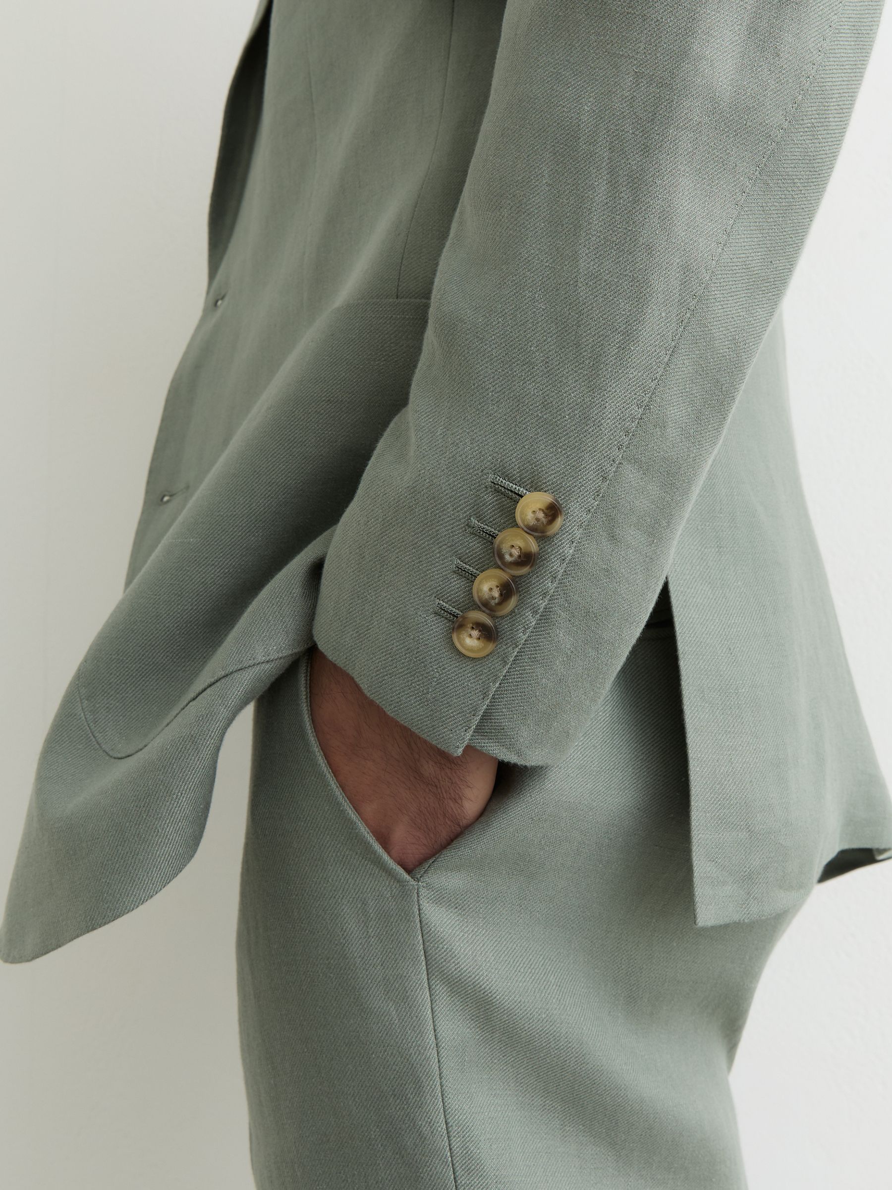Linen-Twill Single-Breasted Tailored-Fit Blazer in Sage - Image 3 of 9