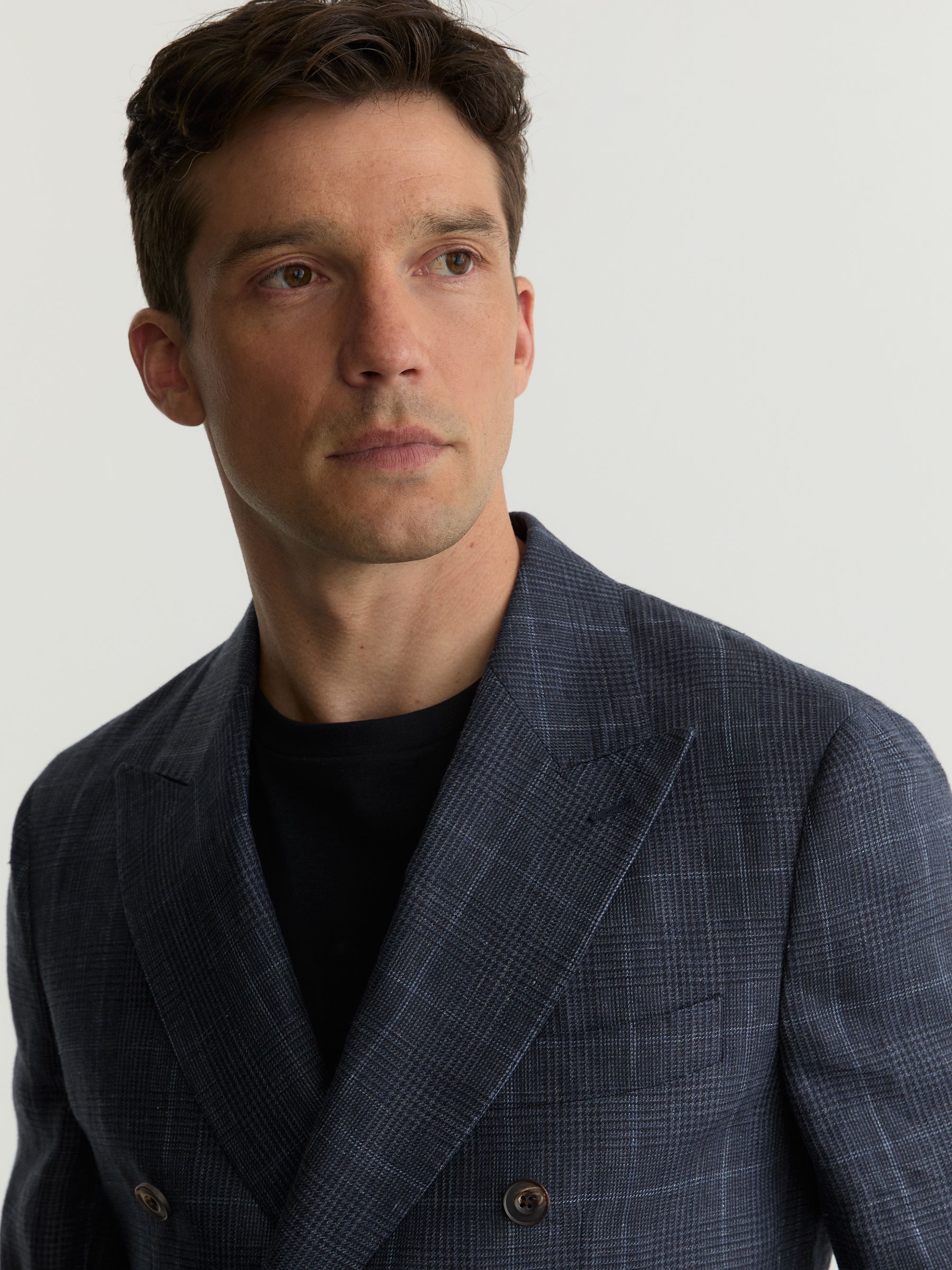 Linen Check Double-Breasted Tailored-Fit Blazer in Navy - Image 4 of 8