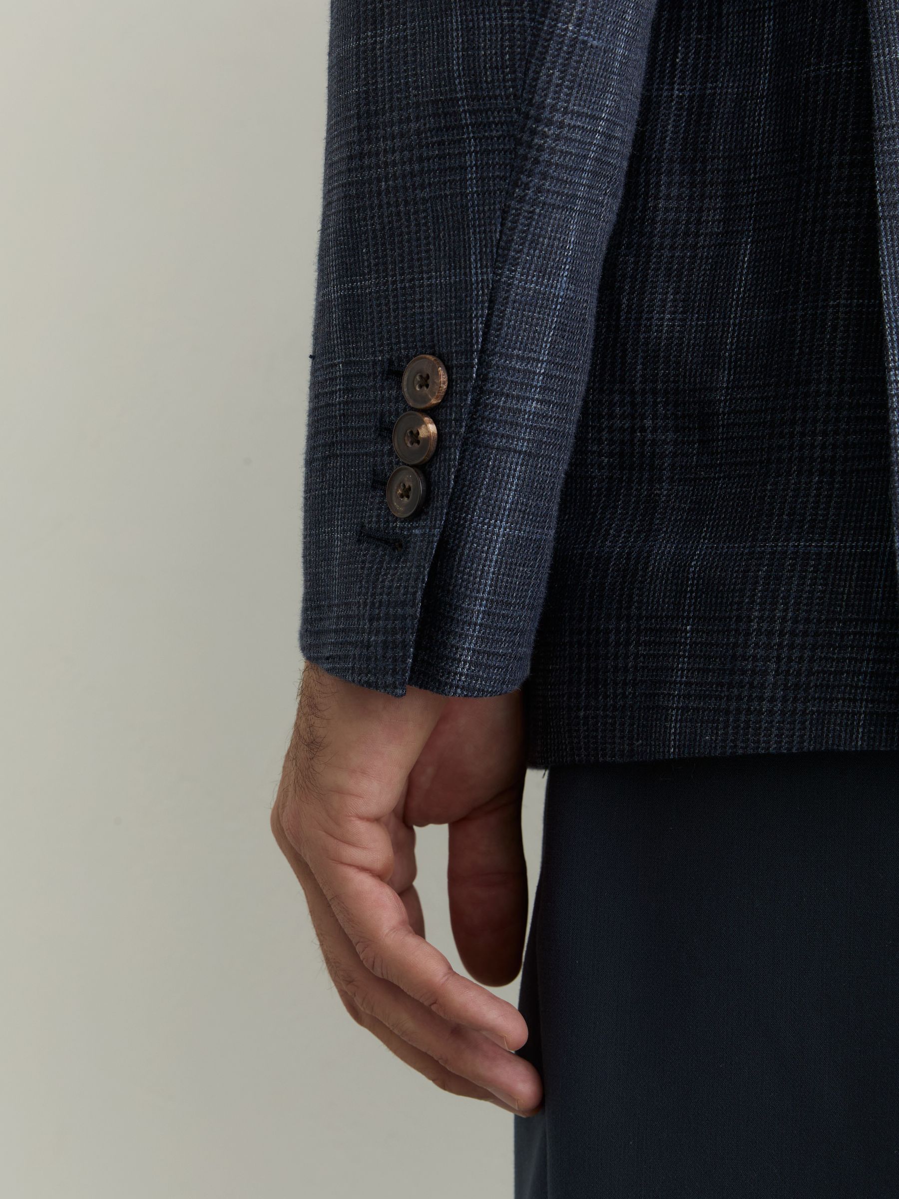 Linen Check Double-Breasted Tailored-Fit Blazer in Navy - Image 5 of 8