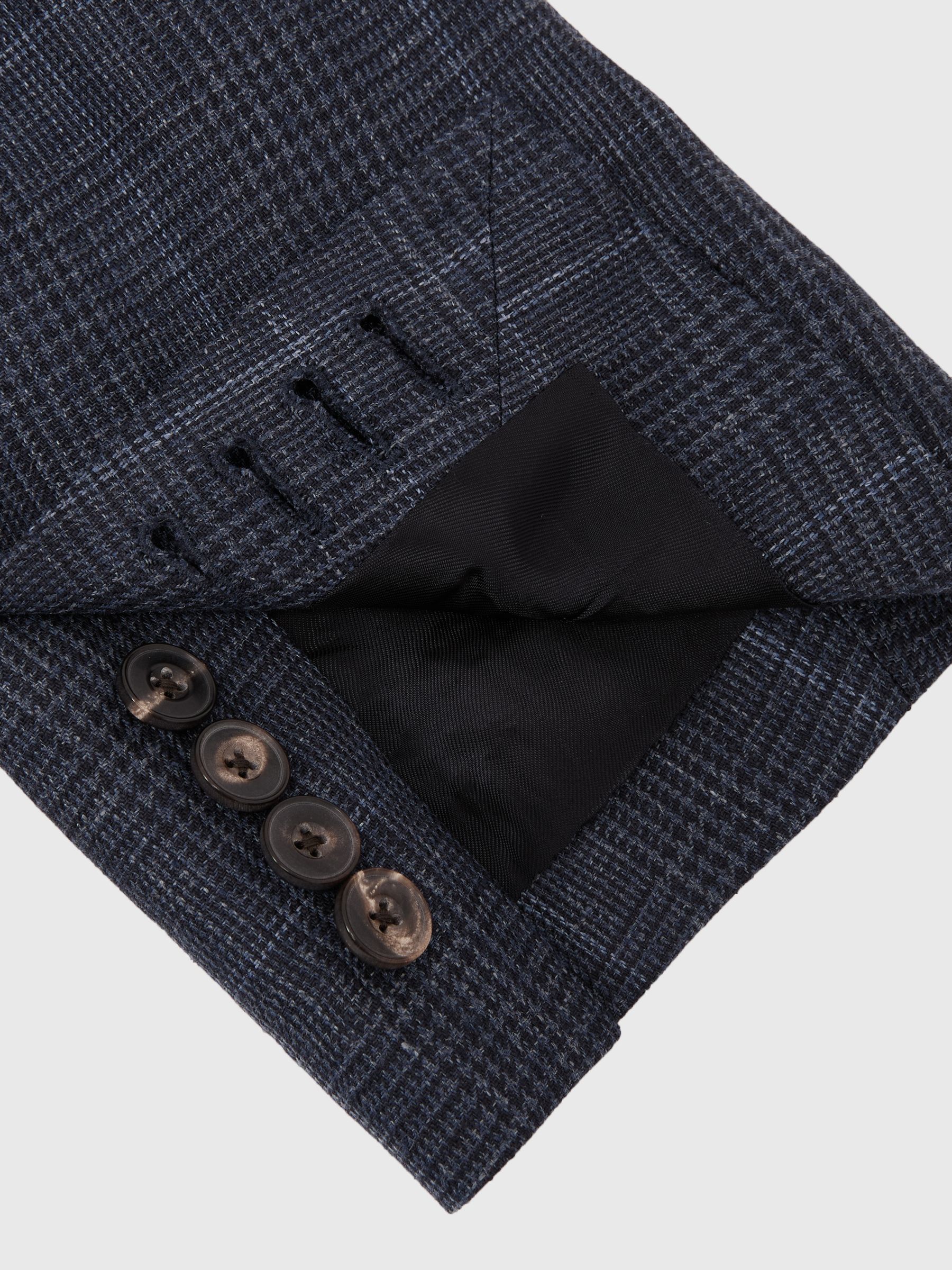 Linen Check Double-Breasted Tailored-Fit Blazer in Navy - Image 7 of 8