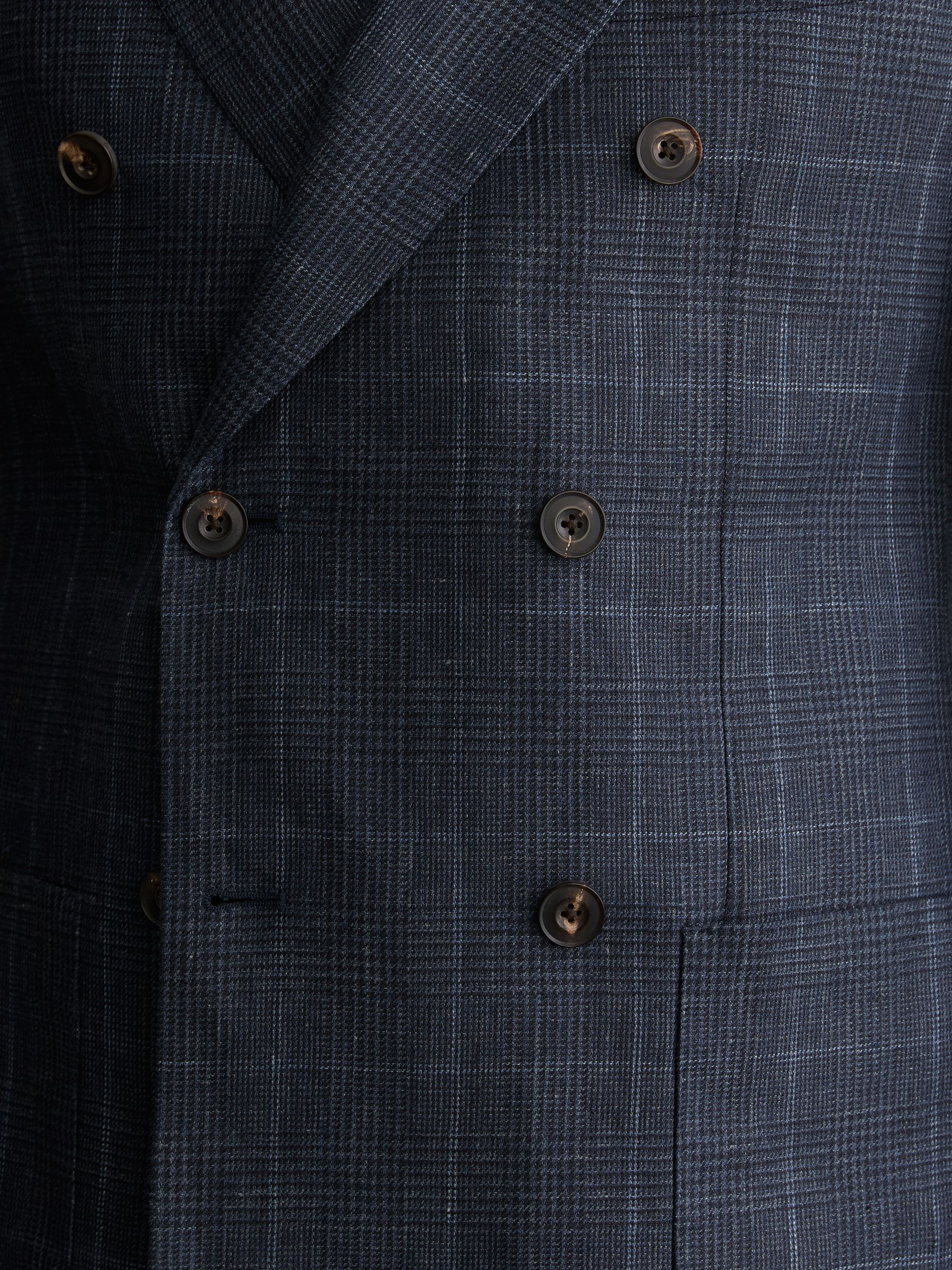 Linen Check Double-Breasted Tailored-Fit Blazer in Navy - image 2