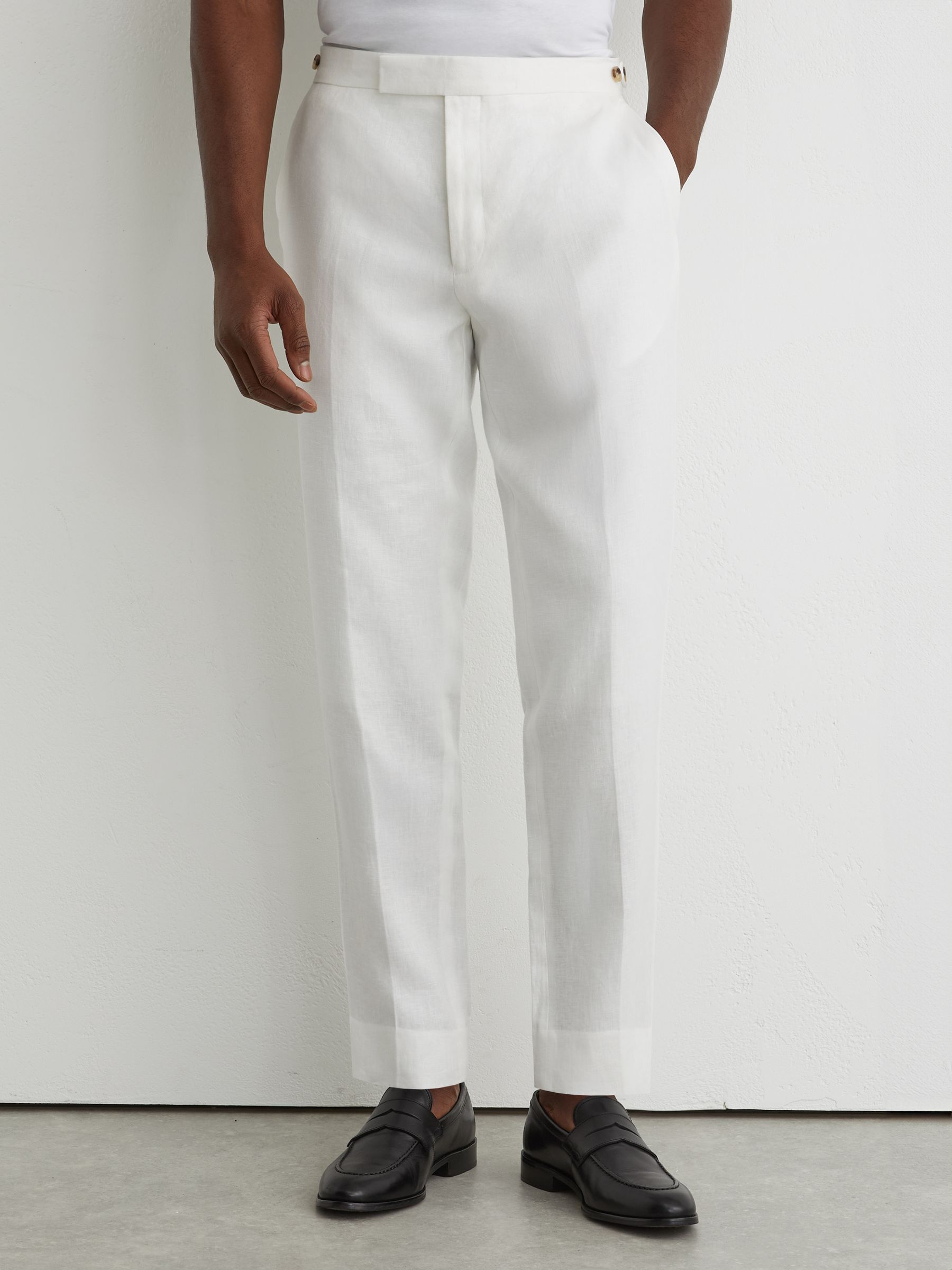 Linen-Twill Tailored-Fit Suit Trousers in White - Image 5 de 7
