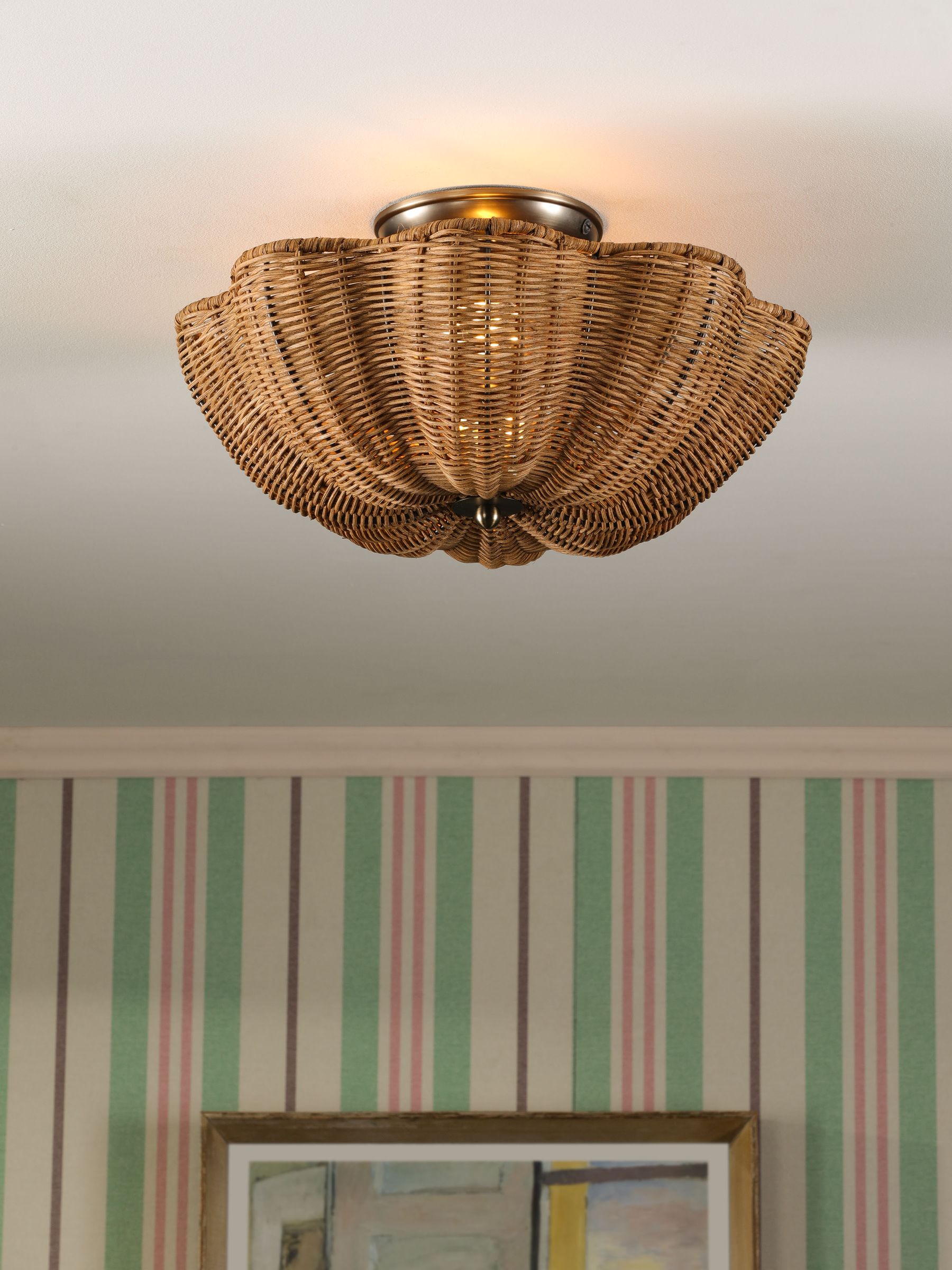 Brown Braywick 2 Light Rattan Flush Ceiling Light - Image 1 of 7 Brown Braywick 2 Light Rattan Flush Ceiling Light - Image 1 of 7
