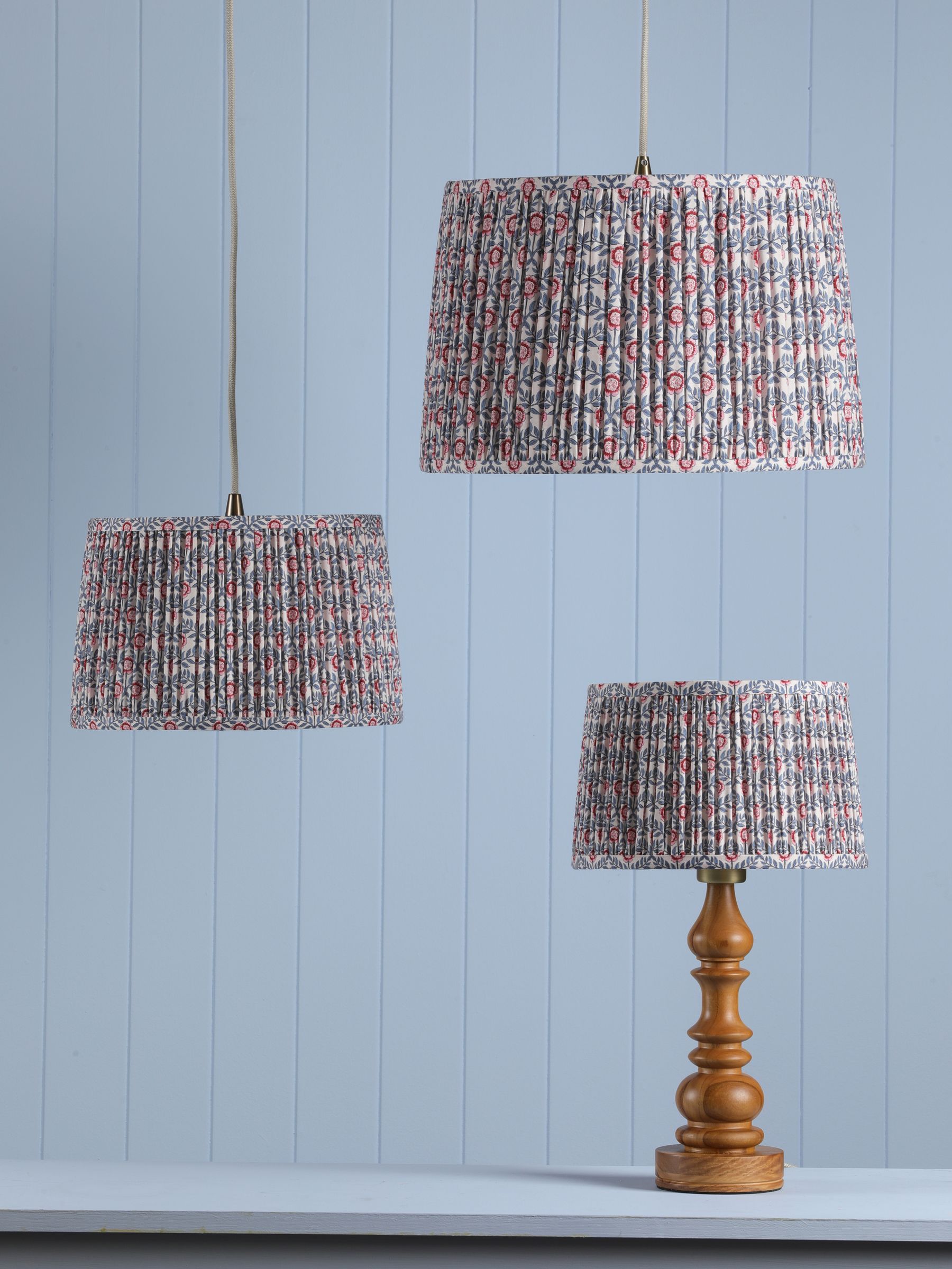 White & Blue Multi Folly Pleated Cotton Easyfit Lamp Shade - Image 2 of 7