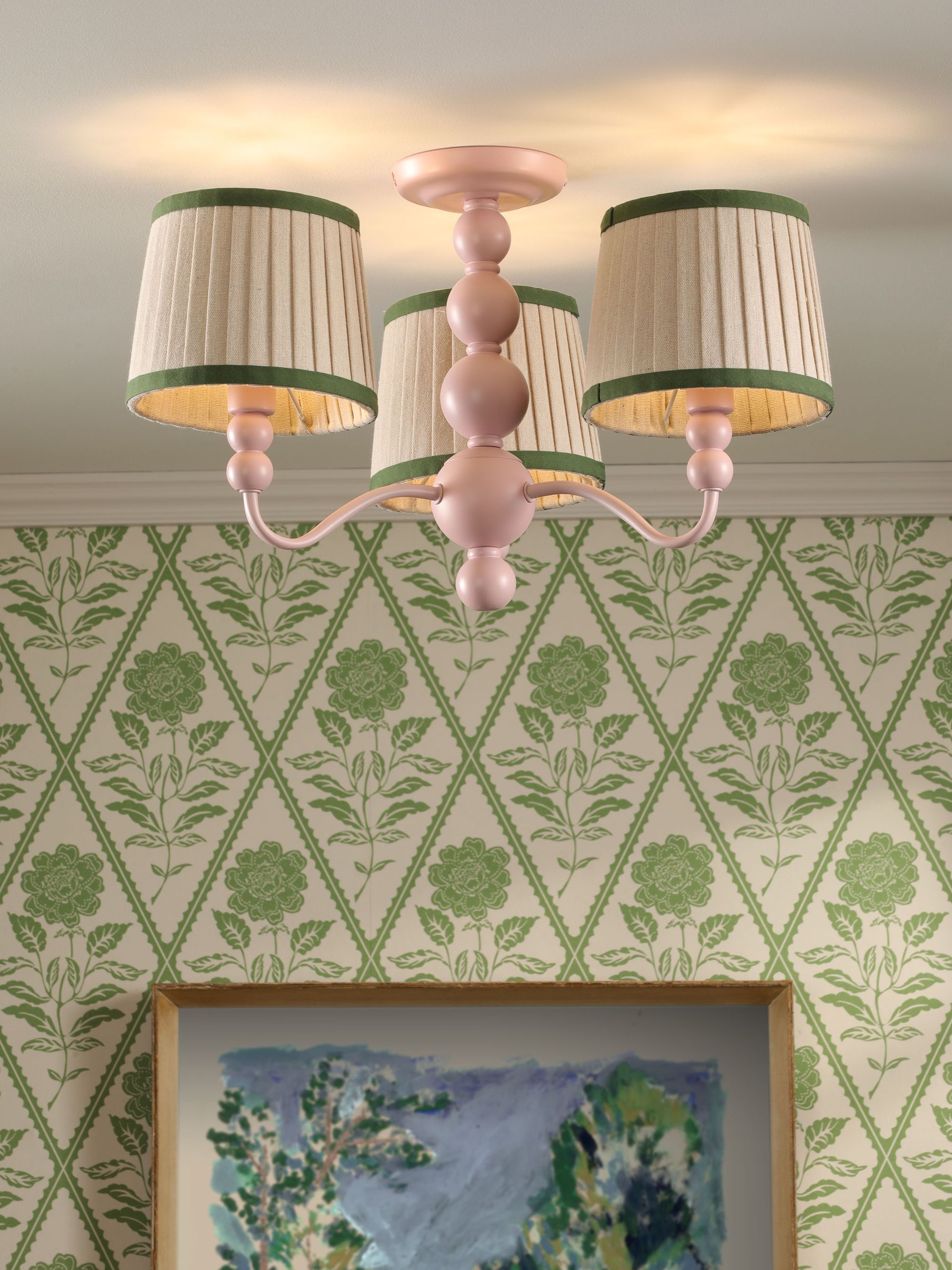 Pink Harewood 3 Light Semi Flush Ceiling Light - Image 1 of 6 Pink Harewood 3 Light Semi Flush Ceiling Light - Image 1 of 6