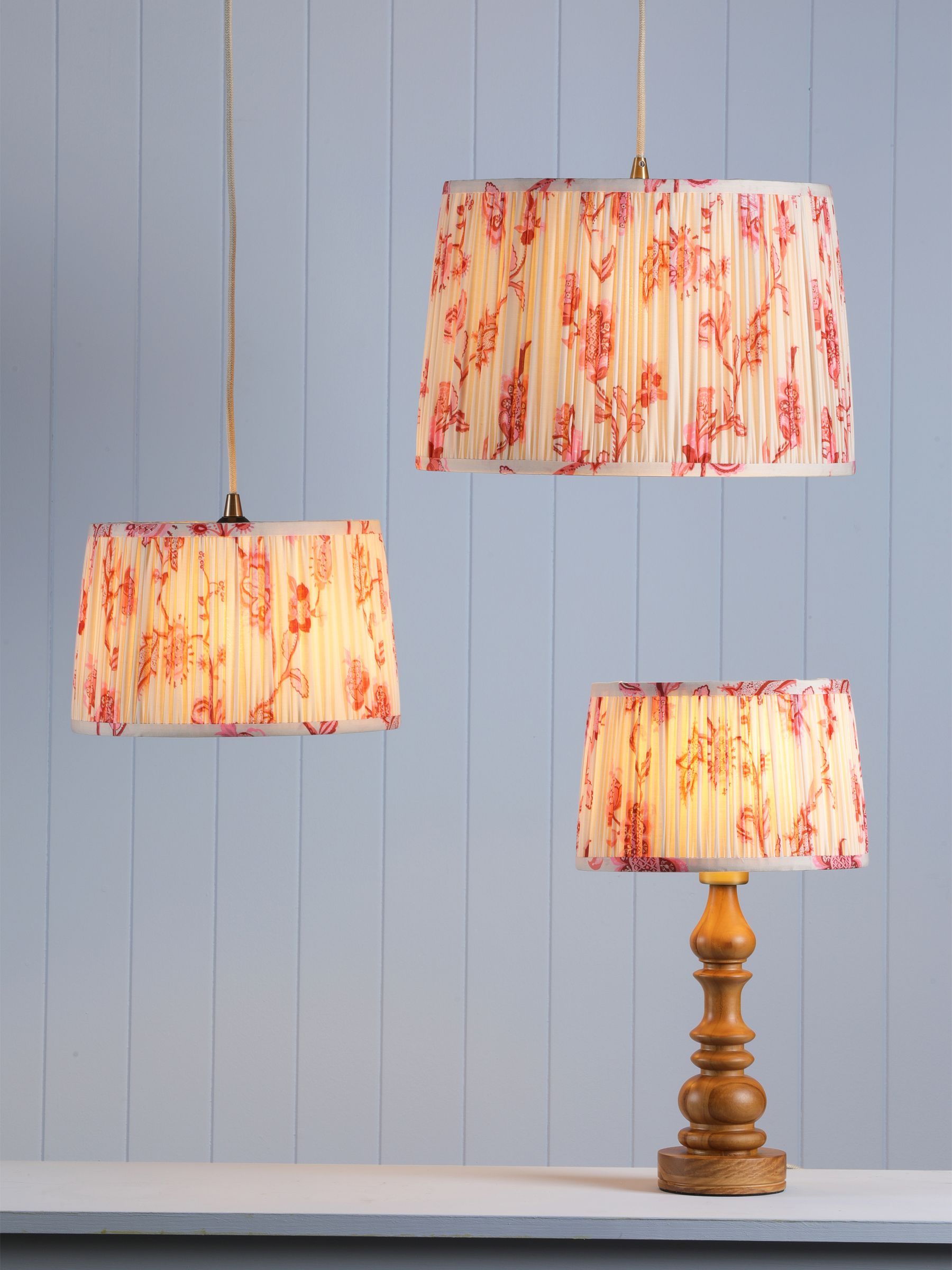 Cream  Pink Folly Pleated Cotton Easyfit Lamp Shade - Image 1 of 7