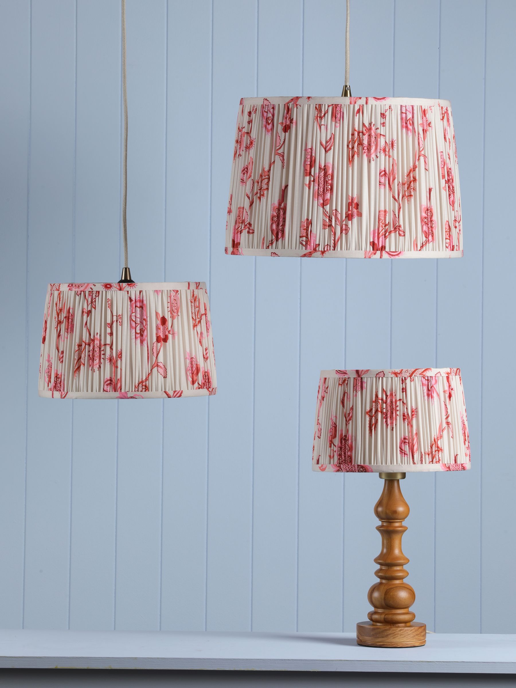 Cream  Pink Folly Pleated Cotton Easyfit Lamp Shade - Image 2 of 7