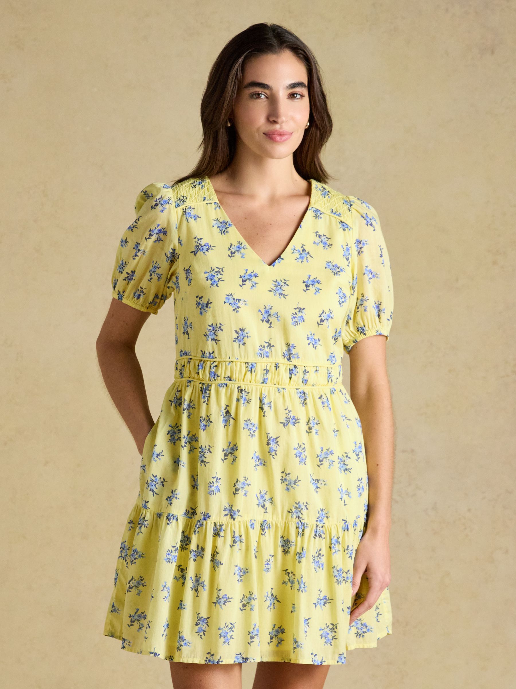 Daphne Yellow Ditsy Short Sleeve Tiered Dress - Image 1 of 10 Daphne Yellow Ditsy Short Sleeve Tiered Dress - Image 1 of 10