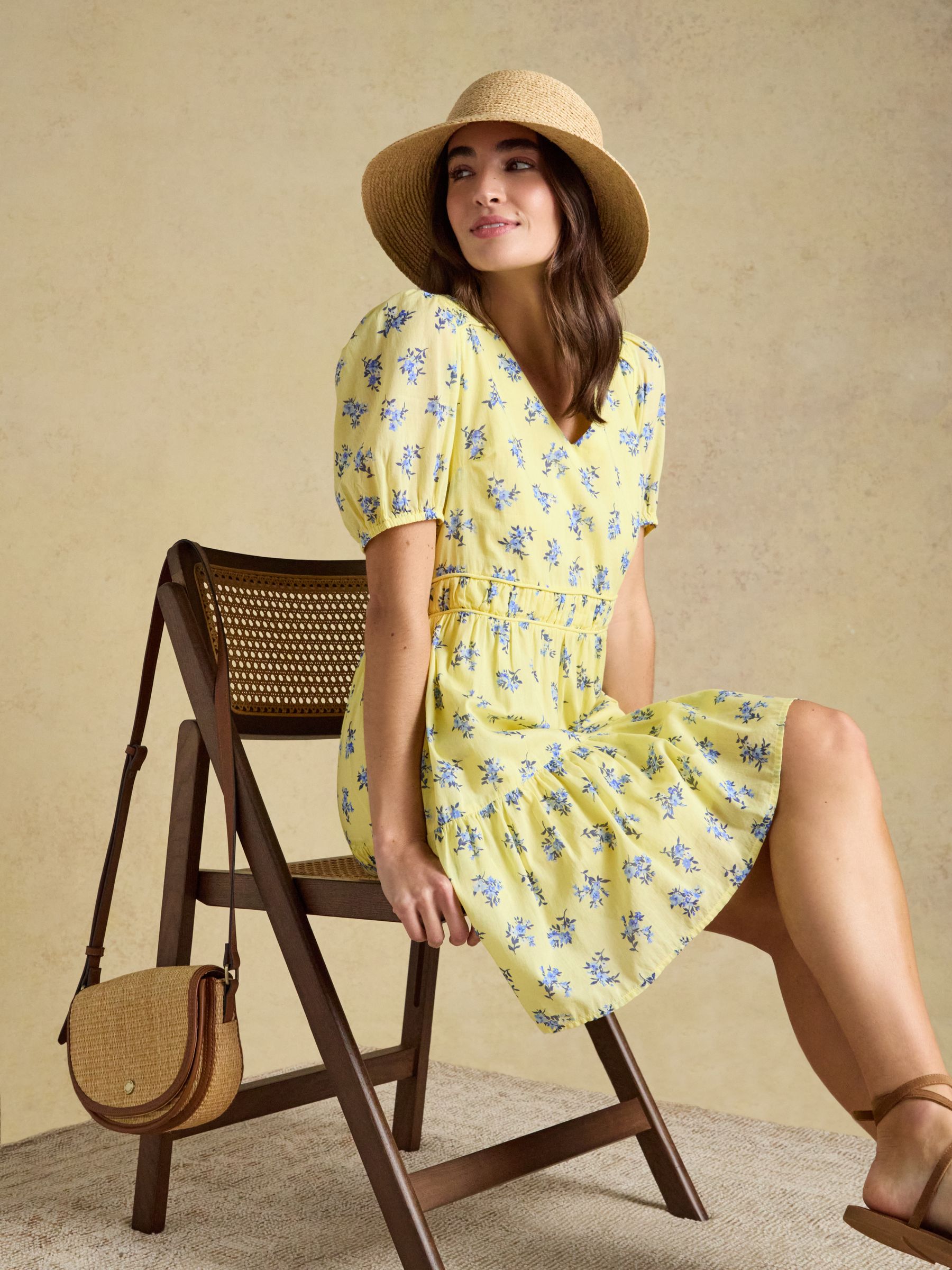 Daphne Yellow Ditsy Short Sleeve Tiered Dress - Image 3 of 10