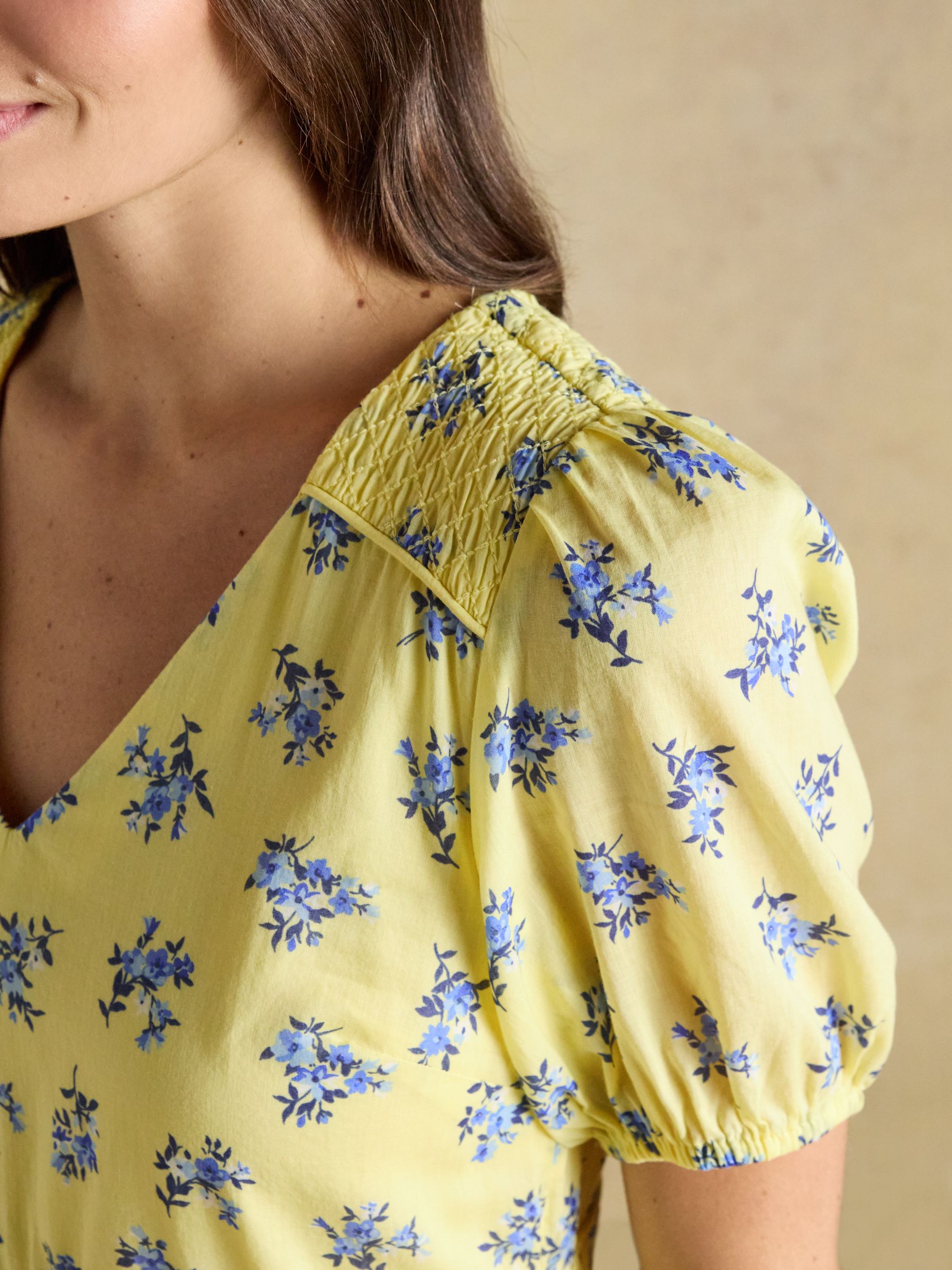 Daphne Yellow Ditsy Short Sleeve Tiered Dress - Image 4 of 10