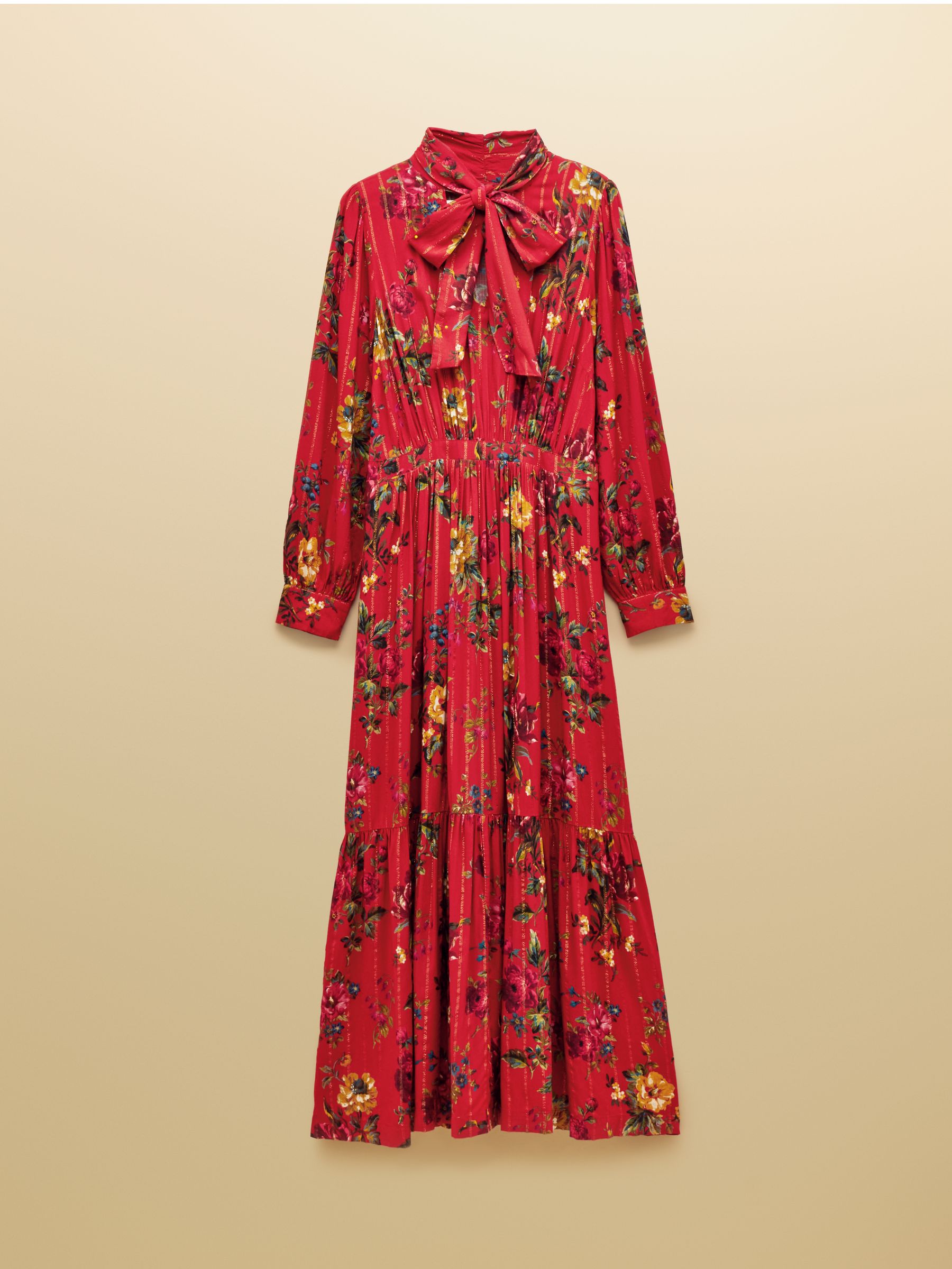 Everly Red Floral Tie Neck Dress - Image 7 of 7 Everly Red Floral Tie Neck Dress - Image 7 of 7