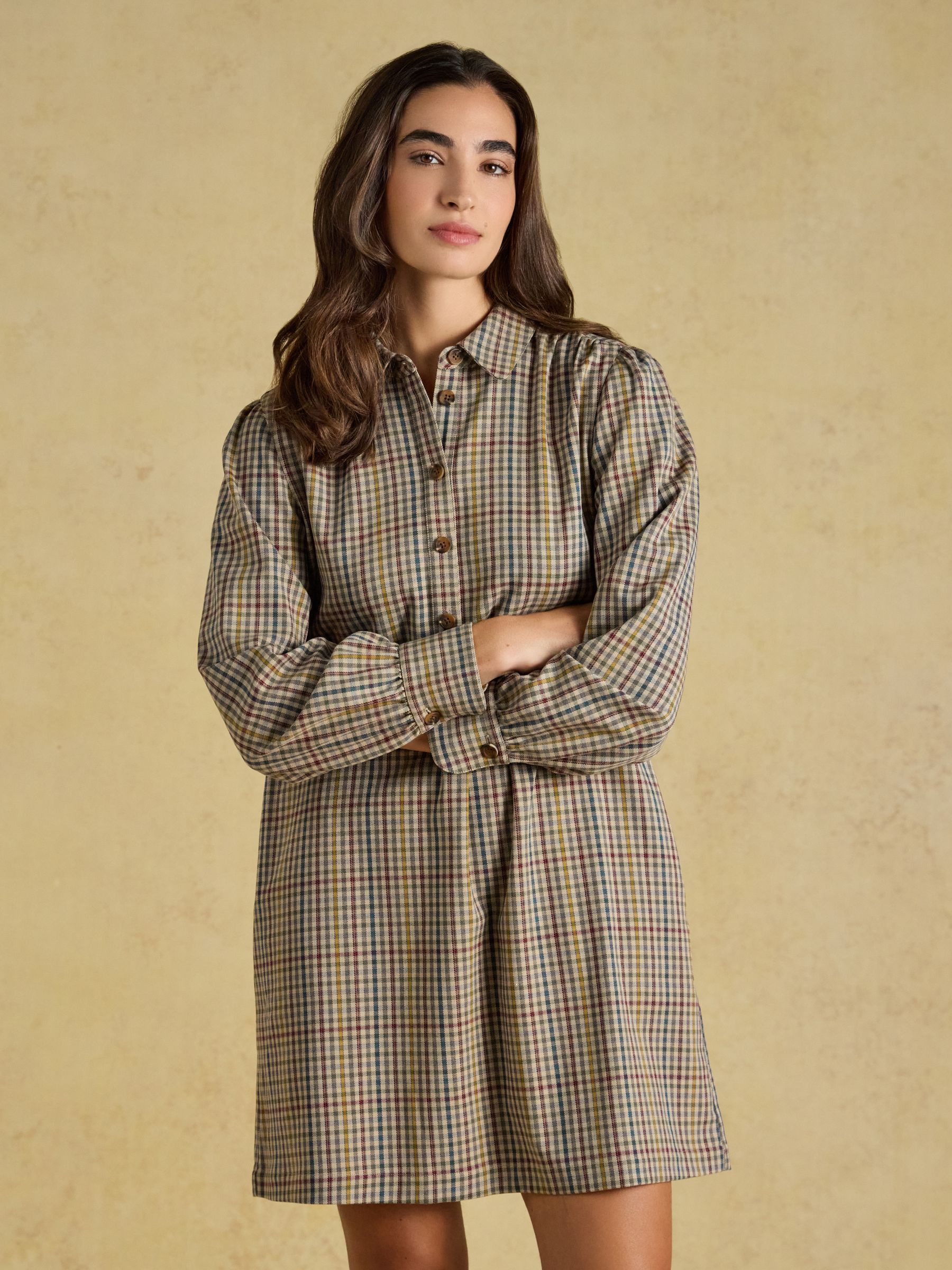 Lyla Brown Check Short Shirt Dress - Image 1 of 8